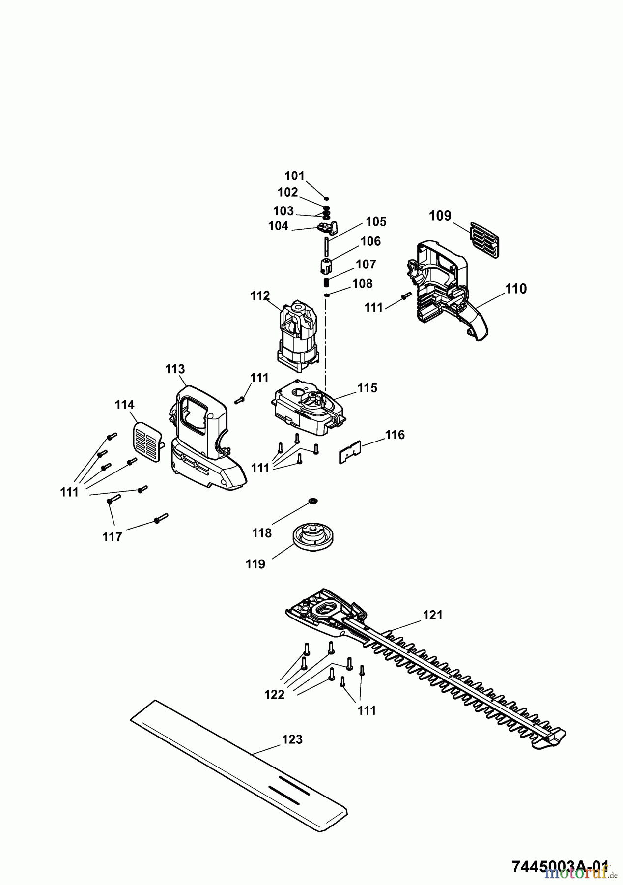 Wolf-Garten Elektroheckenscheren HSE 55 V 7445003 Serie A (2007) Messer, Messeraufnahme, Motor