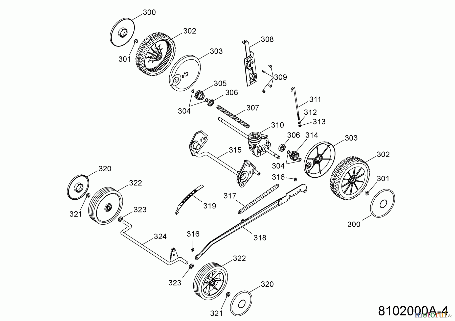  Florabest Motormäher mit Antrieb 46 BA/07 8102000 Serie A  (2007) Getriebe, Räder, Schnitthöhenverstellung