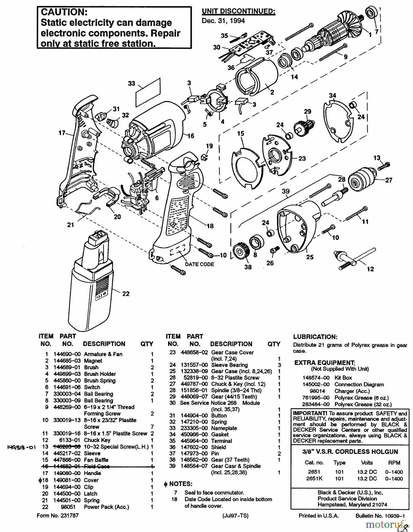  BLACK+DECKER INNENAUSSTATTUNG SCHRAUBENDREHER, KNARREN UND SCHRAUBENSCHLÜSSEL 3/8 CDLS.DRILL 2651K Seite 1