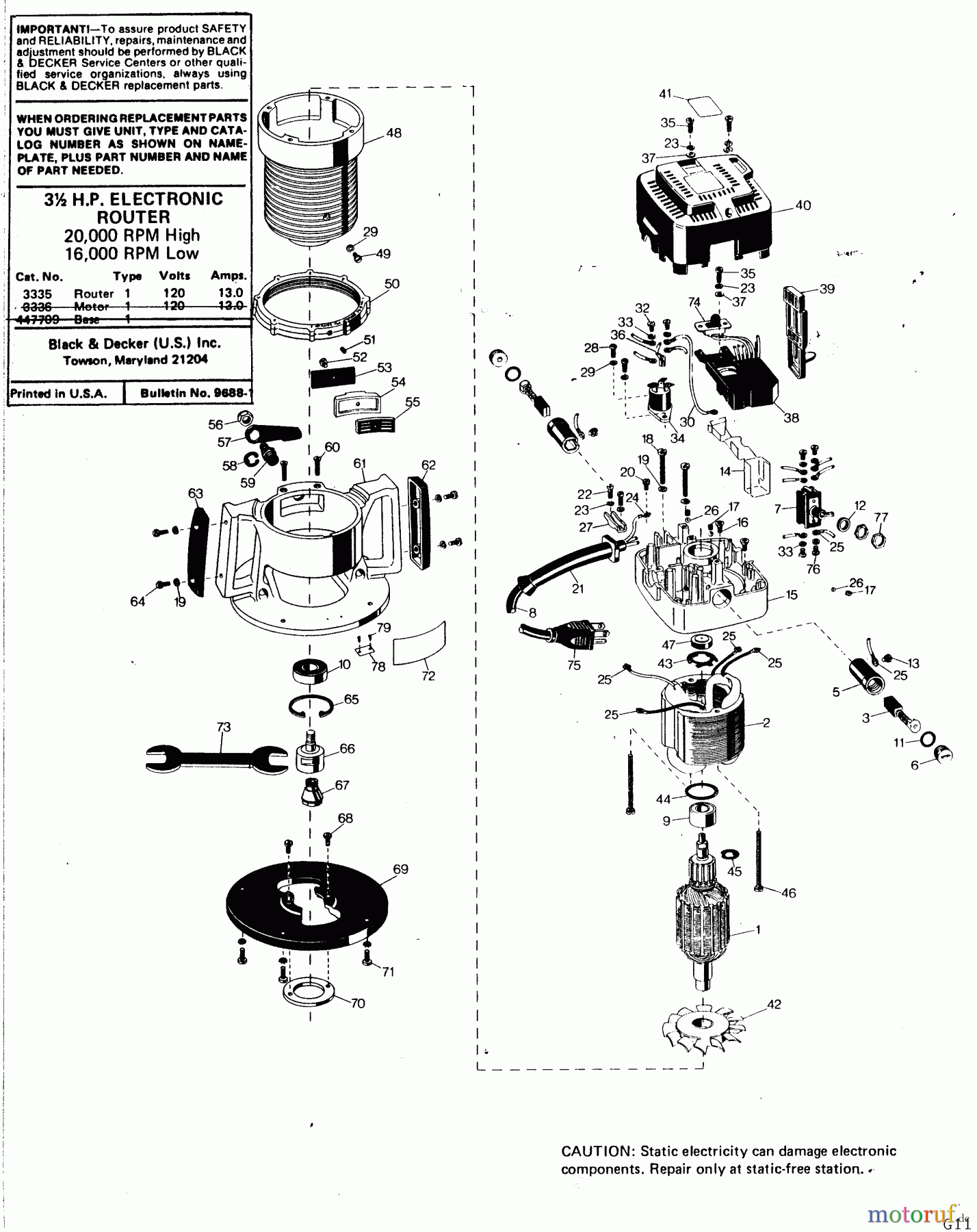 BLACK+DECKER PROFESSIONELL OBERFRÄSEN, ABRICHTHOBELMASCHINEN UND FRÄSER 2 1/4 HP ROUTER,ELU 3336 Seite 1