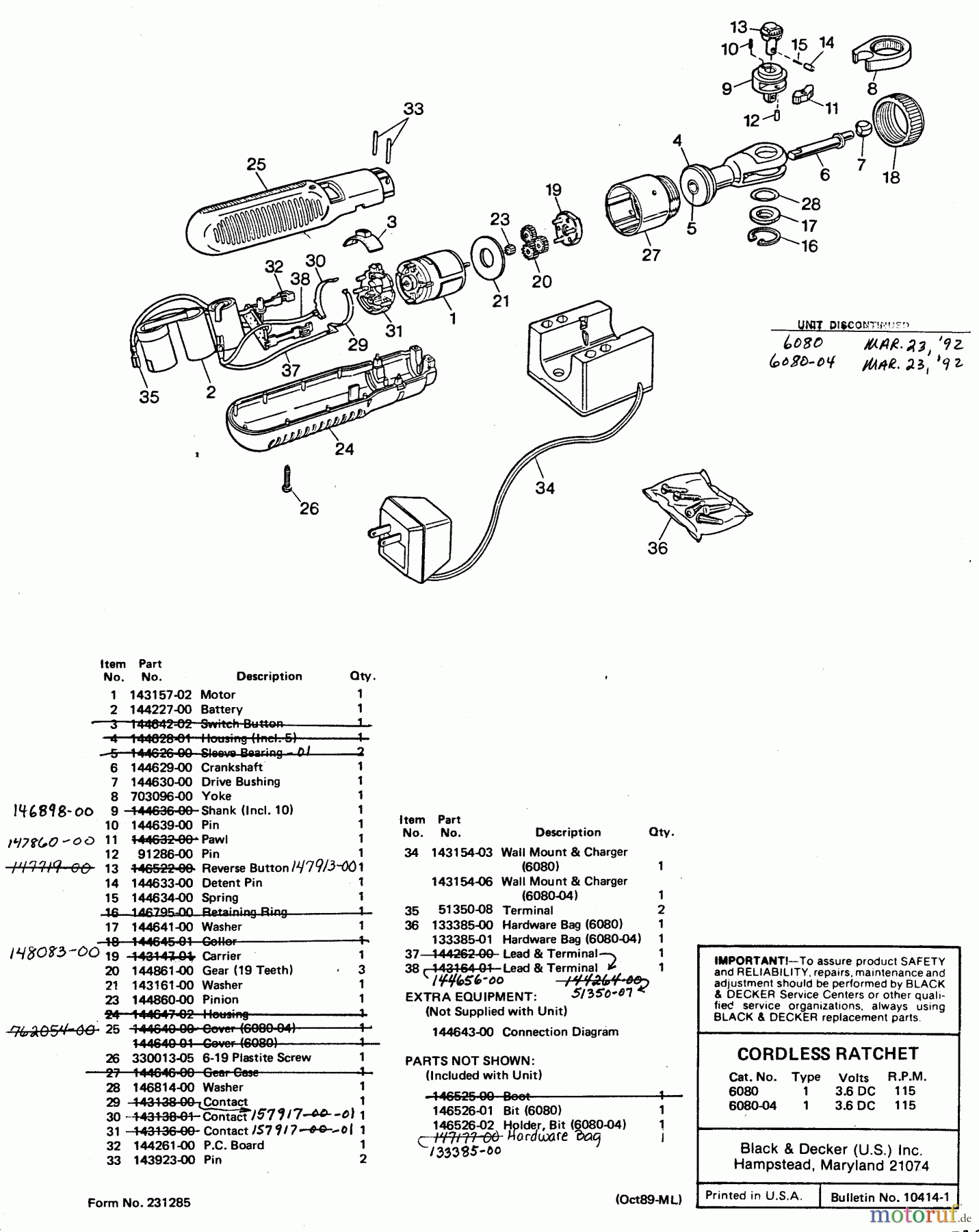 BLACK+DECKER INNENAUSSTATTUNG SCHRAUBENDREHER, KNARREN UND SCHRAUBENSCHLÜSSEL CDLS. AUTOMOTIVE RATCHET 6080 Seite 1