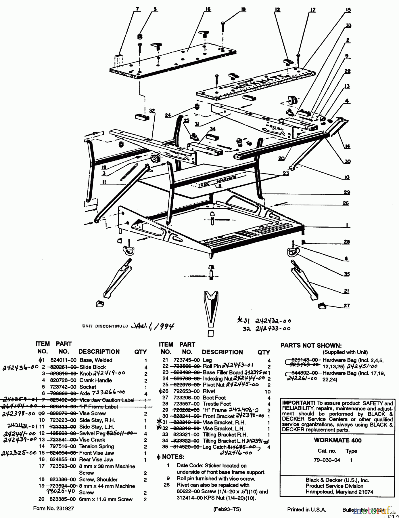  BLACK+DECKER INNENAUSSTATTUNG WERKBANK, SCHRAUBSTOCK, JOBBER, LEITERN WORKMATE 79-030-04 Seite 1