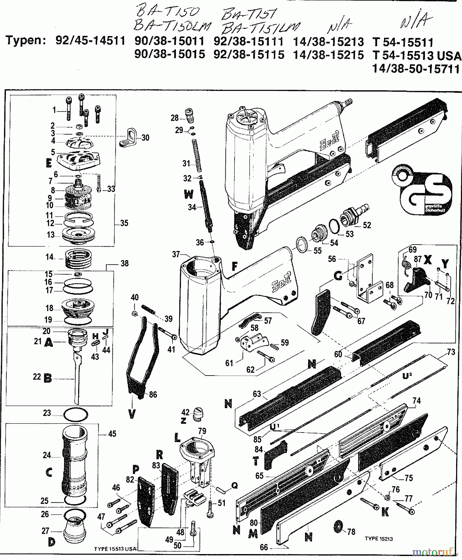 BOSTITCH ACCESSORIES PNEUMATIC TACKER 92/38-15111 Seite 1