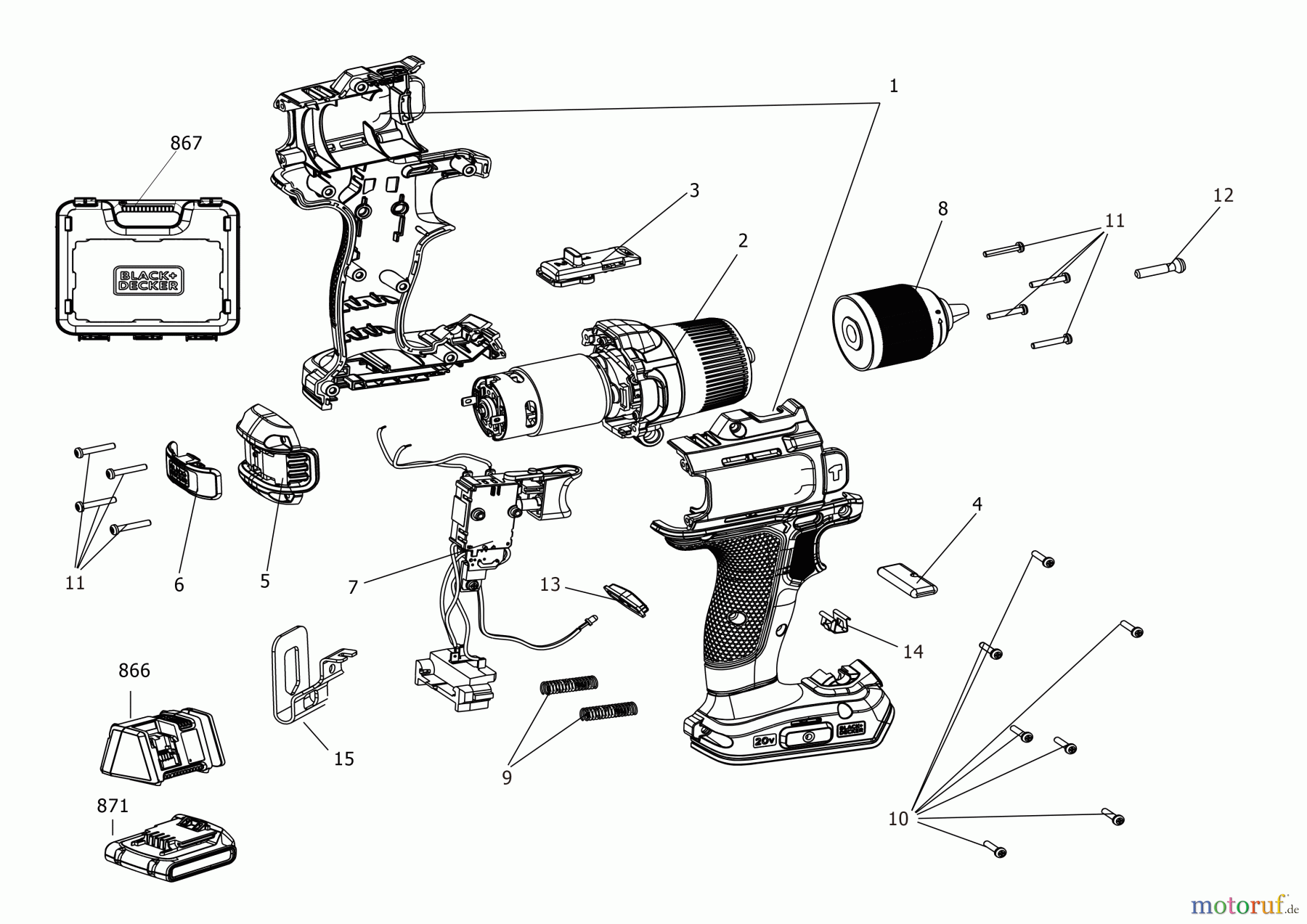 BLACK+DECKER INNENAUSSTATTUNG BOHRER AKKU-BOHRMASCHINE BCD383D2XK Seite 1