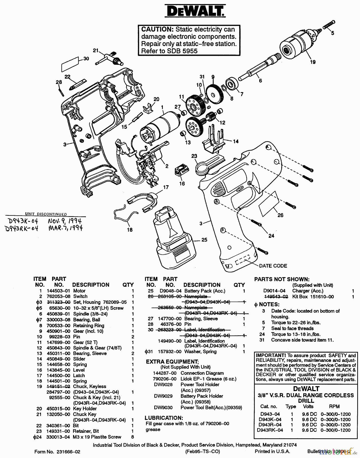 DEWALT Divers CDLS DRILL D943K-04 Seite 1