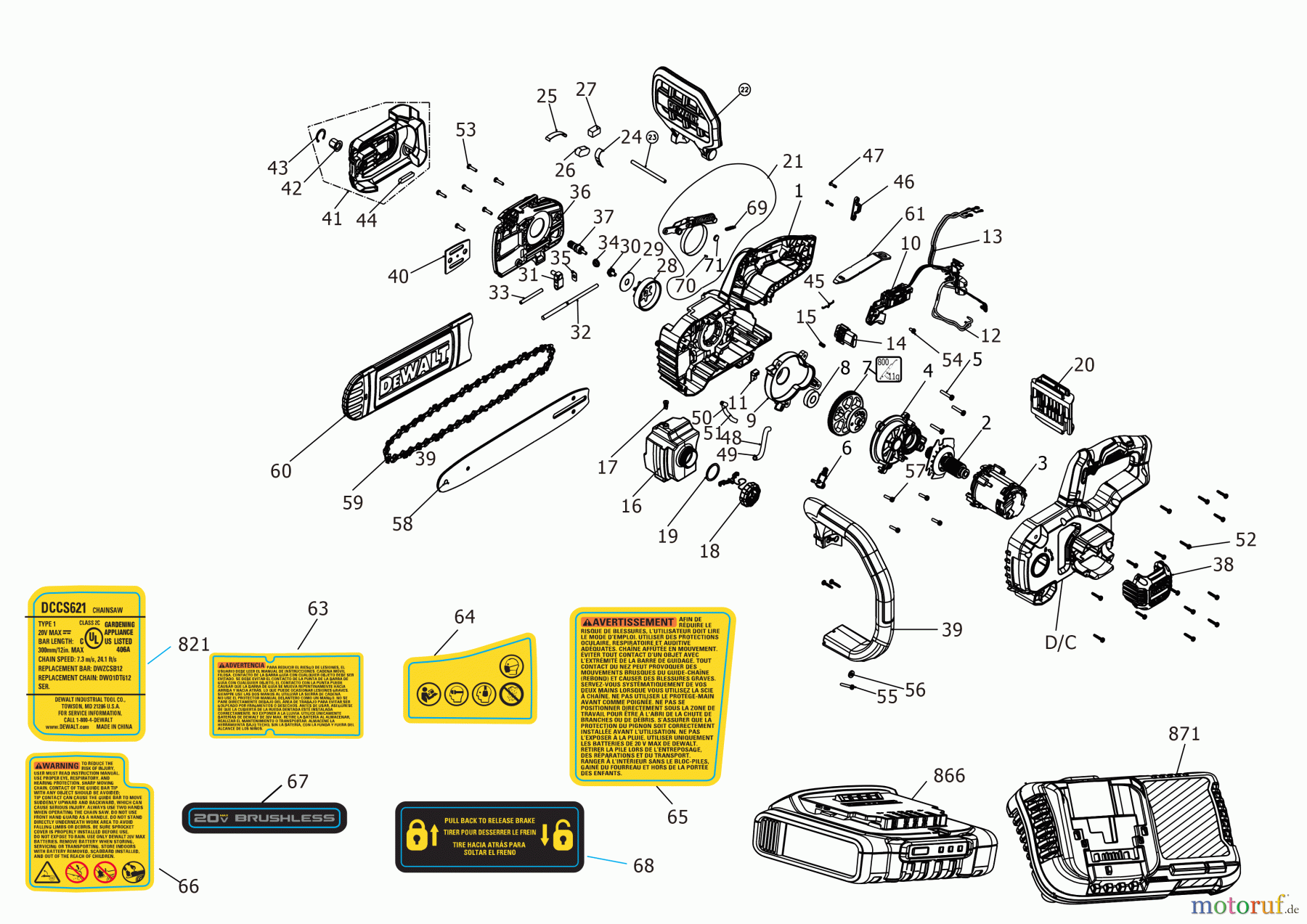  DEWALT Akku Sägen KETTENSÄGE DCCS621P1 Seite 1