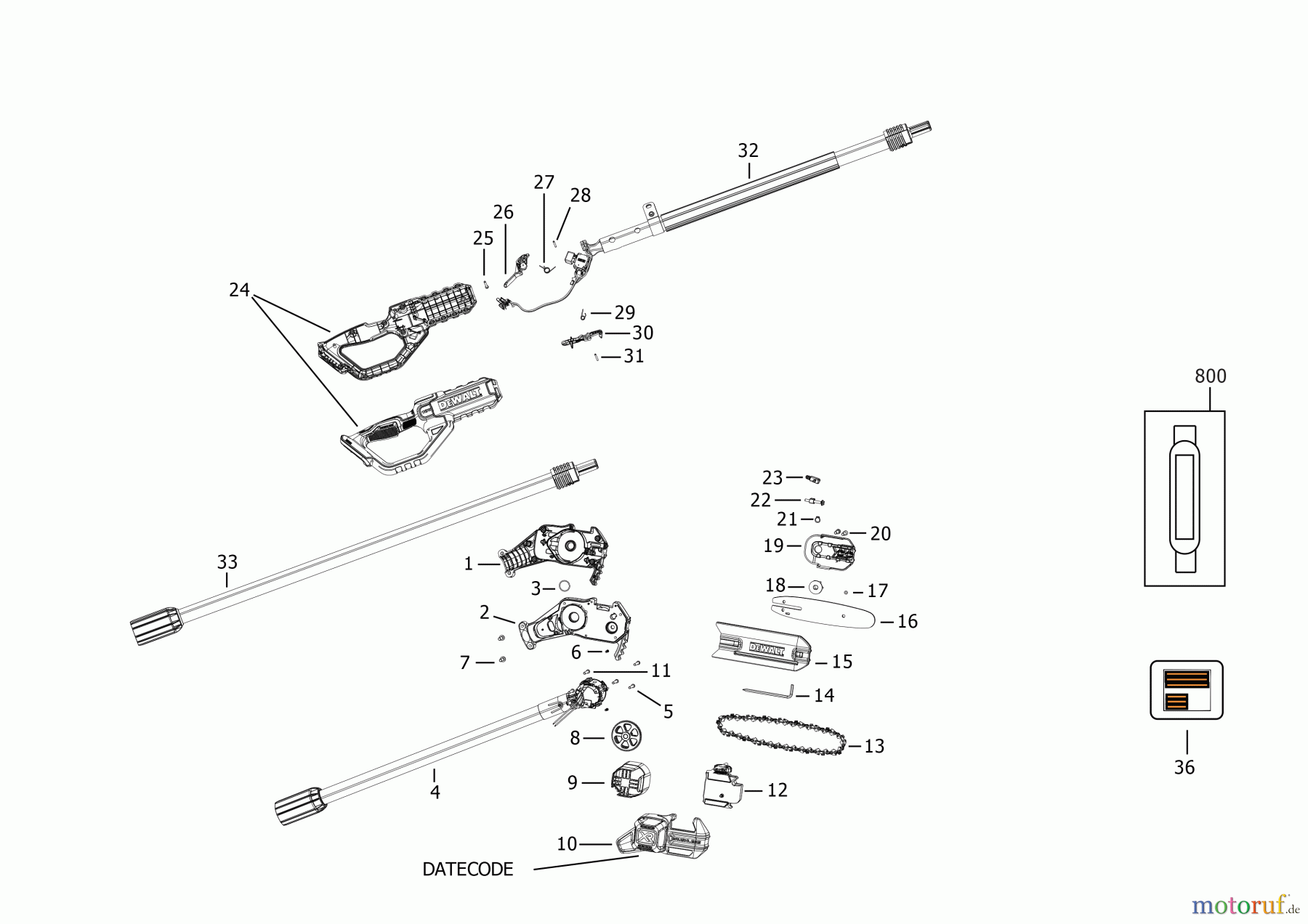 DEWALT Gartengeräte DW 20V POLE SAW BARE DCPS620B Seite 1