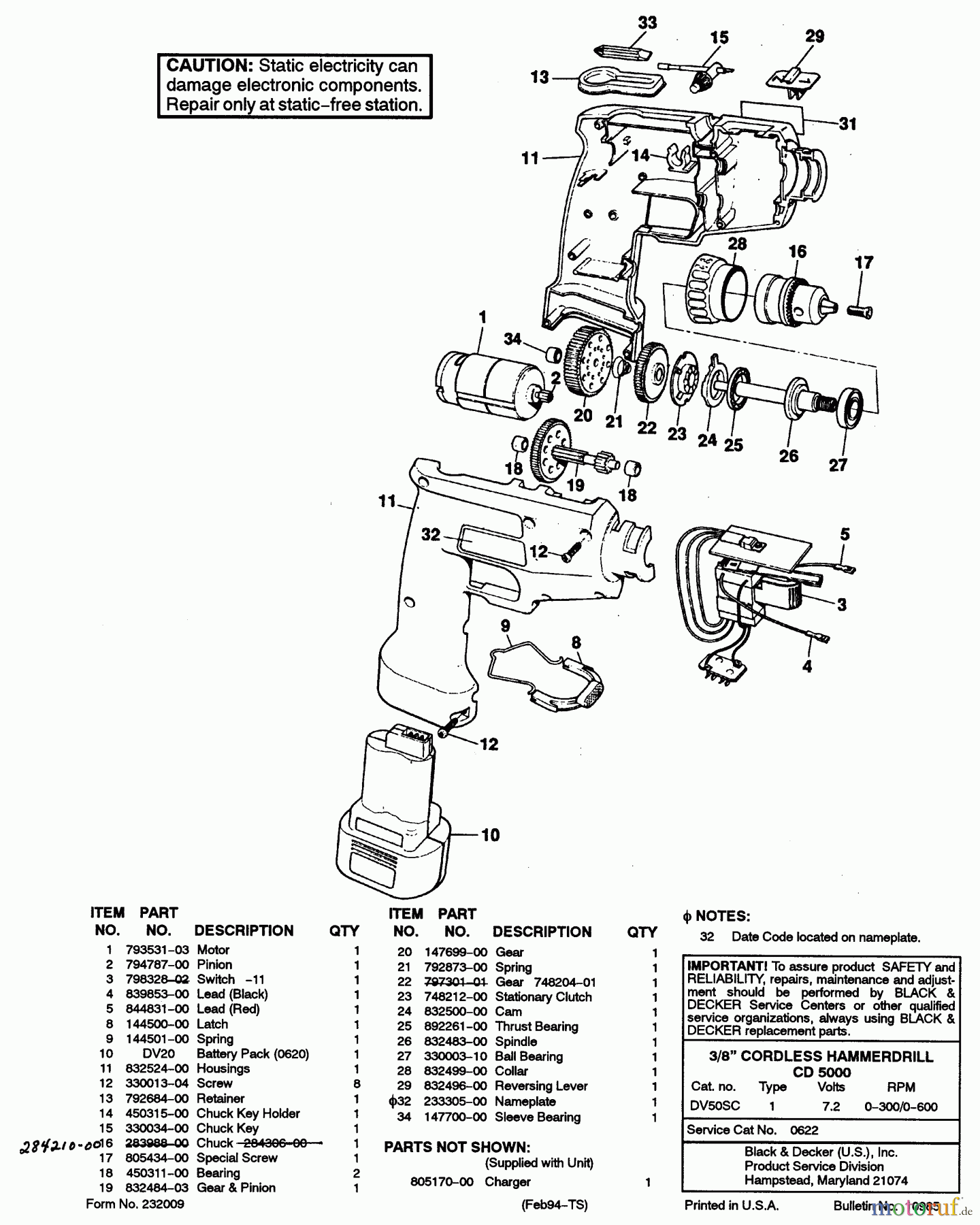  BLACK+DECKER INNENAUSSTATTUNG BOHRER AKKU-BOHRMASCHINE DV50SC Seite 1