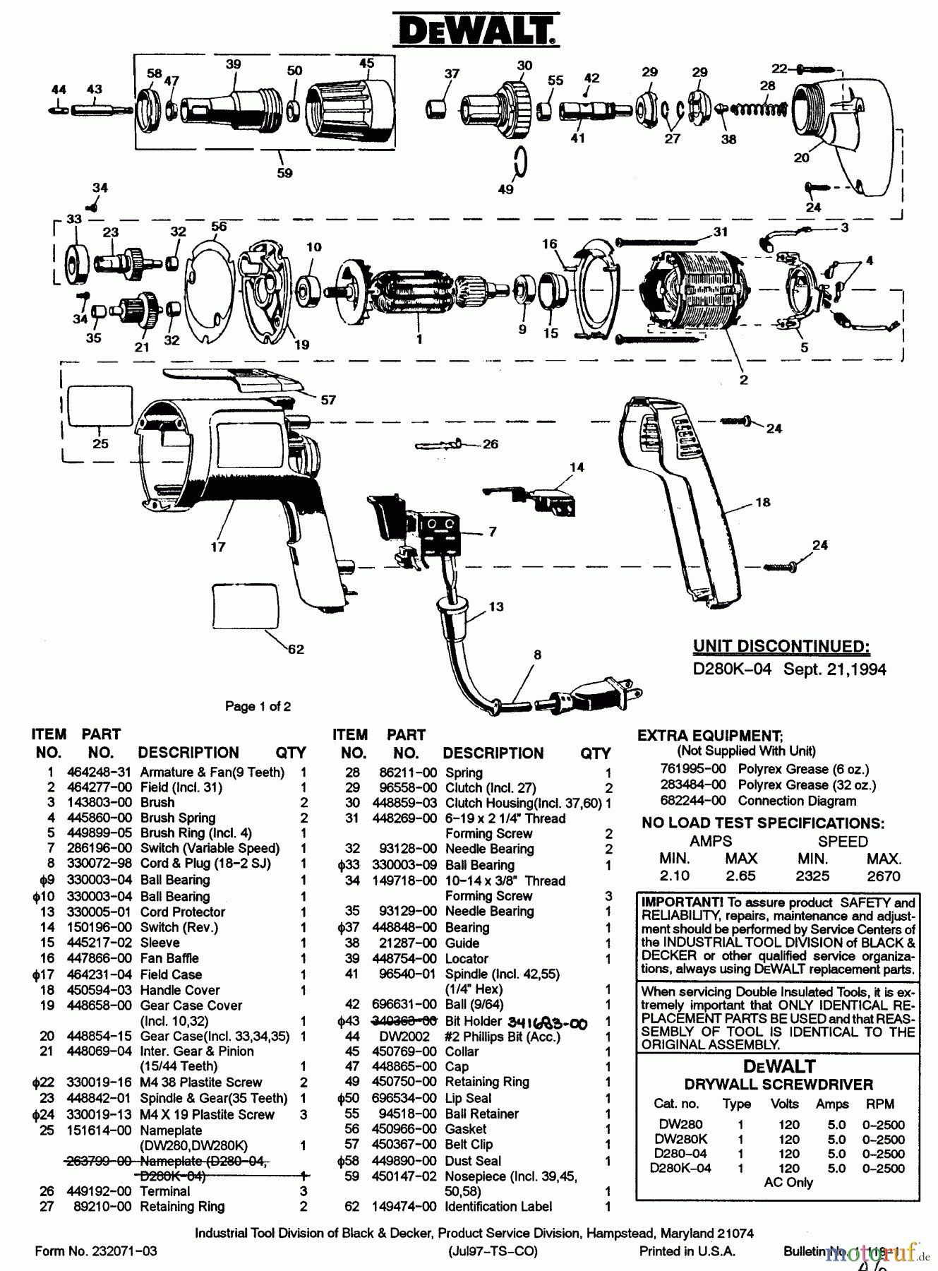 DEWALT Divers SCHRAUBENDREHER D280K-04 Seite 1