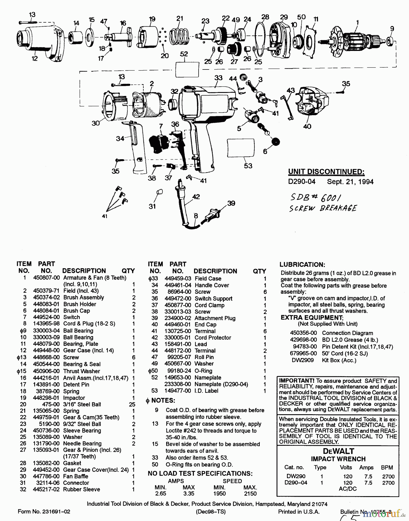 DEWALT Divers SCHLAGSCHRAUBENSCHL. D290-04 Seite 1