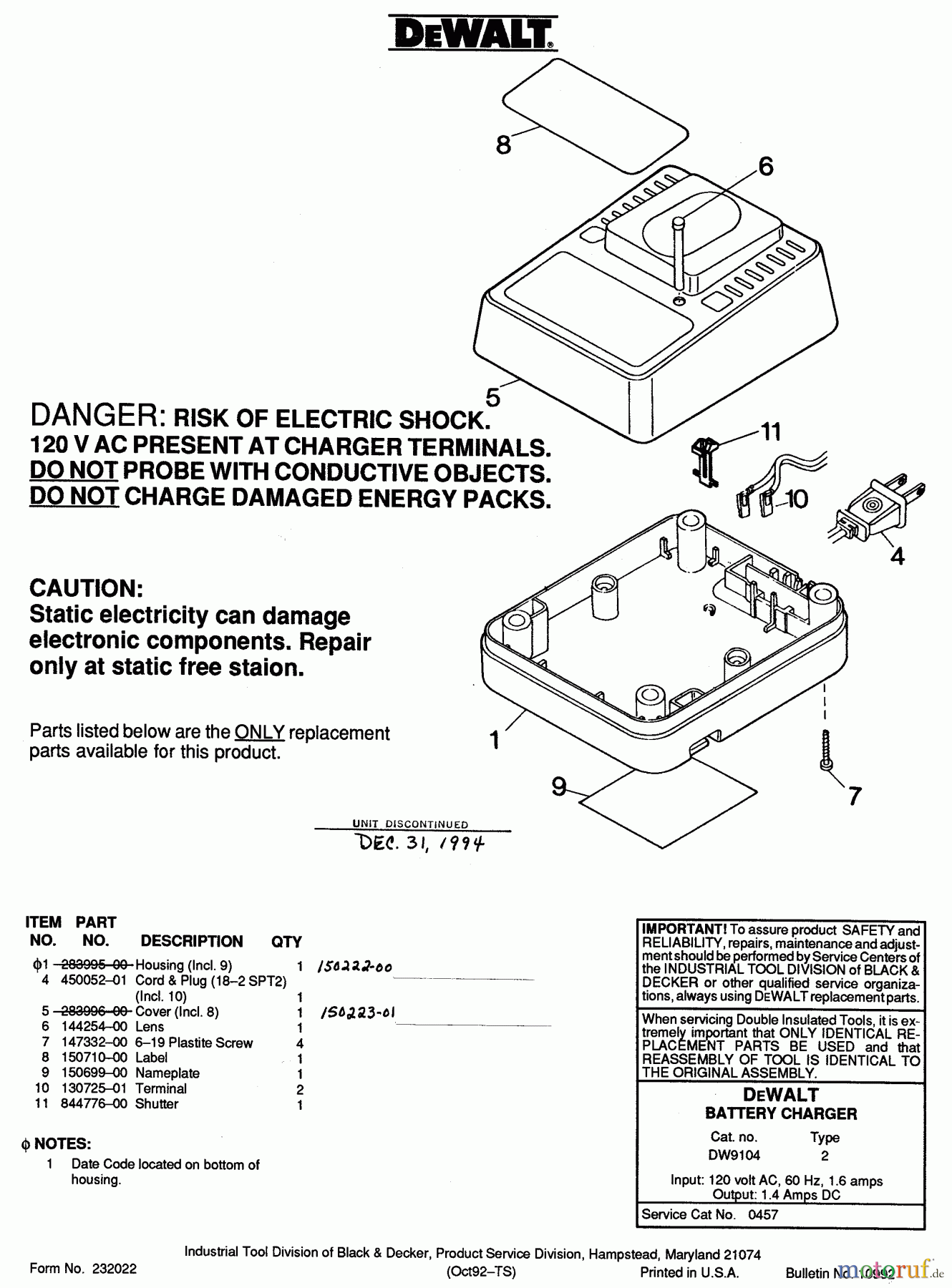  DEWALT Divers BATTERIE-LADEGERÄT DW9104 Seite 2