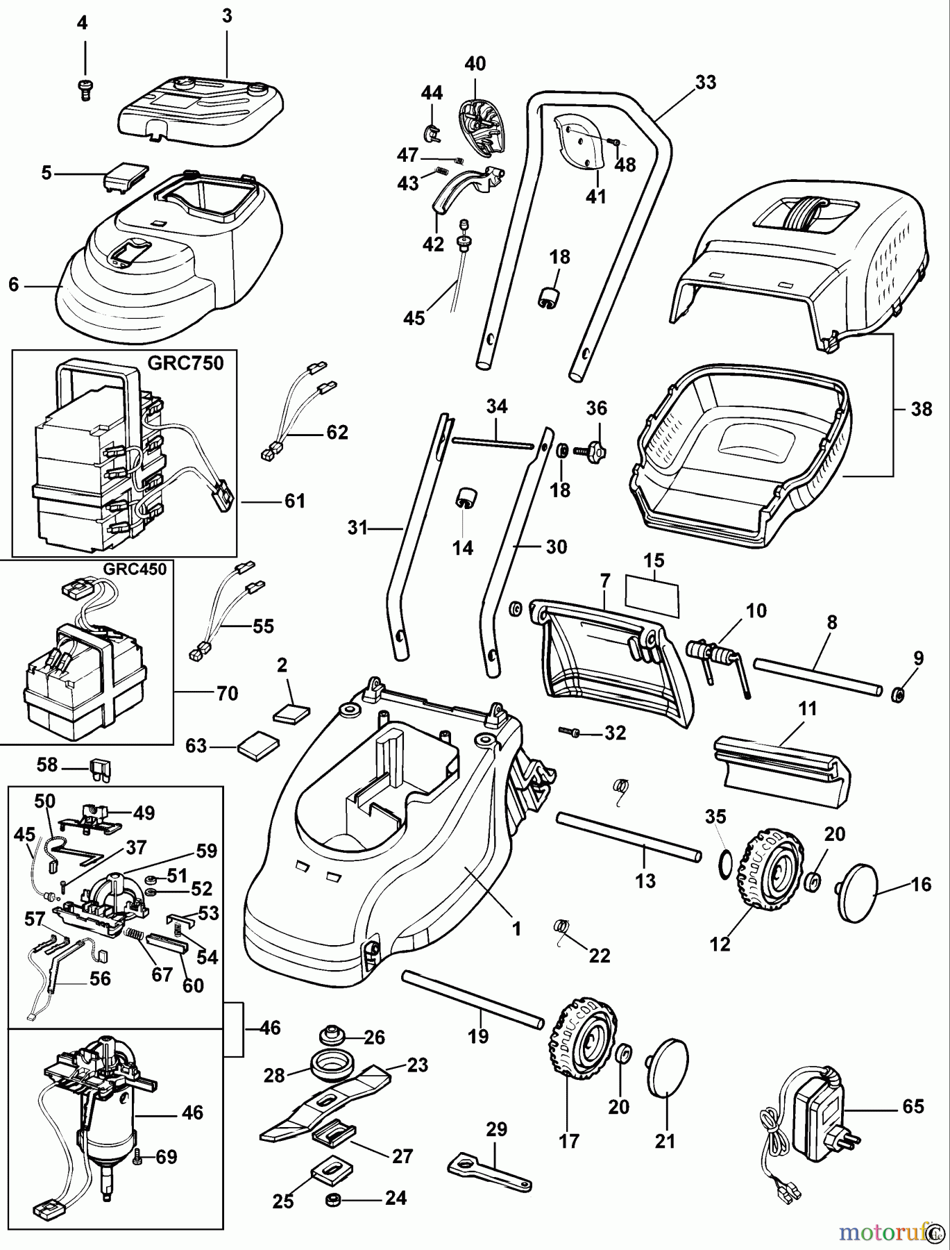  BLACK+DECKER AUSSERHALB RASENMÄHER, SCHNEEFRÄSEN AKKU-RASEMMÄHER GRC450 Seite 1