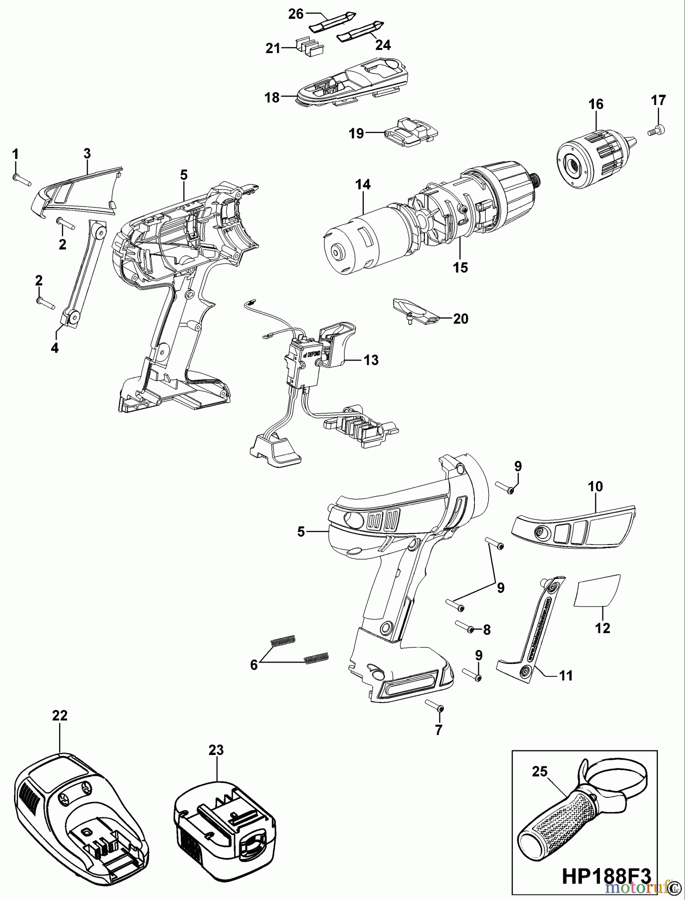 BLACK+DECKER INNENAUSSTATTUNG BOHRER AKKU-BOHRMASCHINE HP148F3 Seite 1