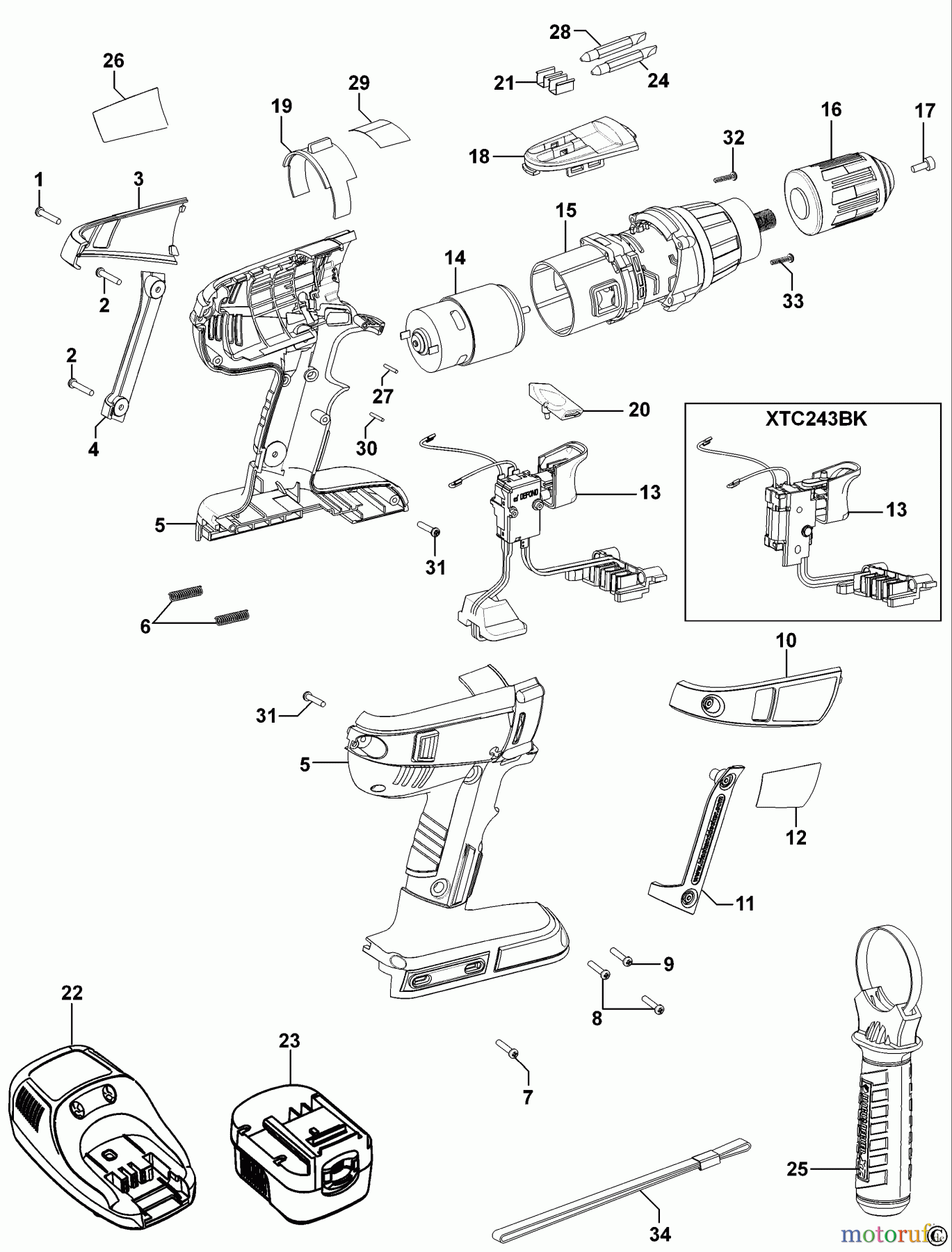 BLACK+DECKER INNENAUSSTATTUNG BOHRER AKKU-BOHRMASCHINE XTC243BK Seite 1