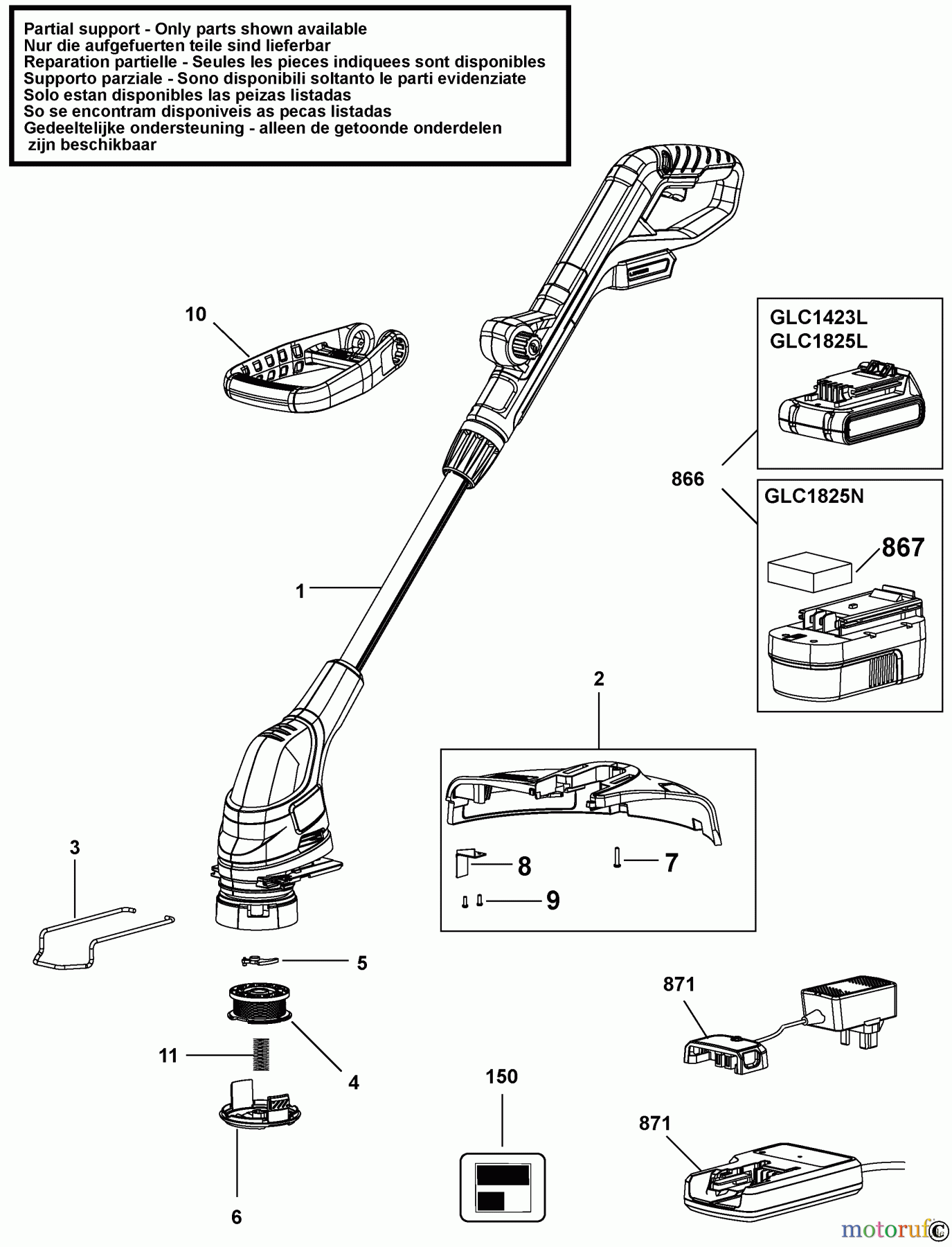 BLACK+DECKER AUSSERHALB HECKENSCHEREN, FADENTRIMMER, SCHEREN AKKU-RASENTRIMMER GLC1423 Seite 1
