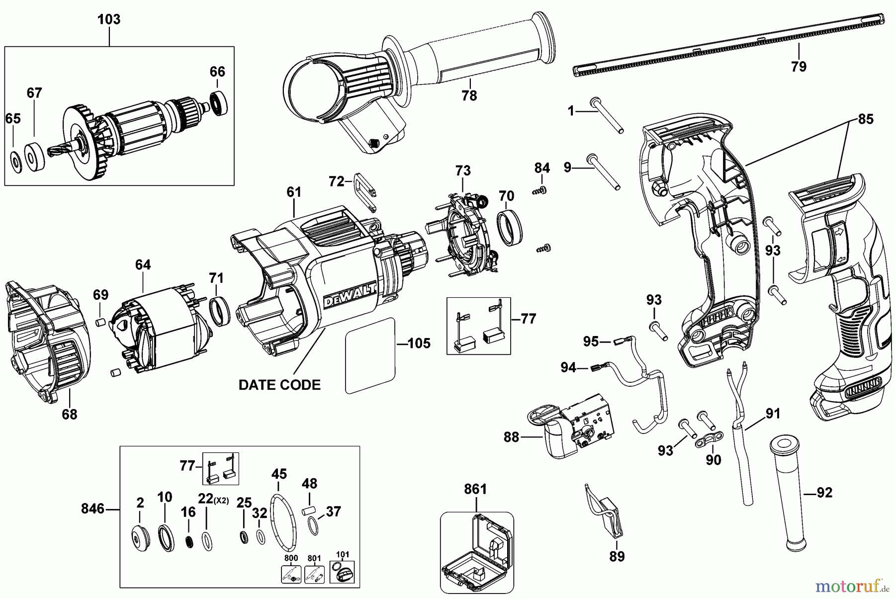  DEWALT Bohrhämmer Bohrhämmer SDS-PLUS 800W SDS plus HAMMER - 3 D25134K Seite 2