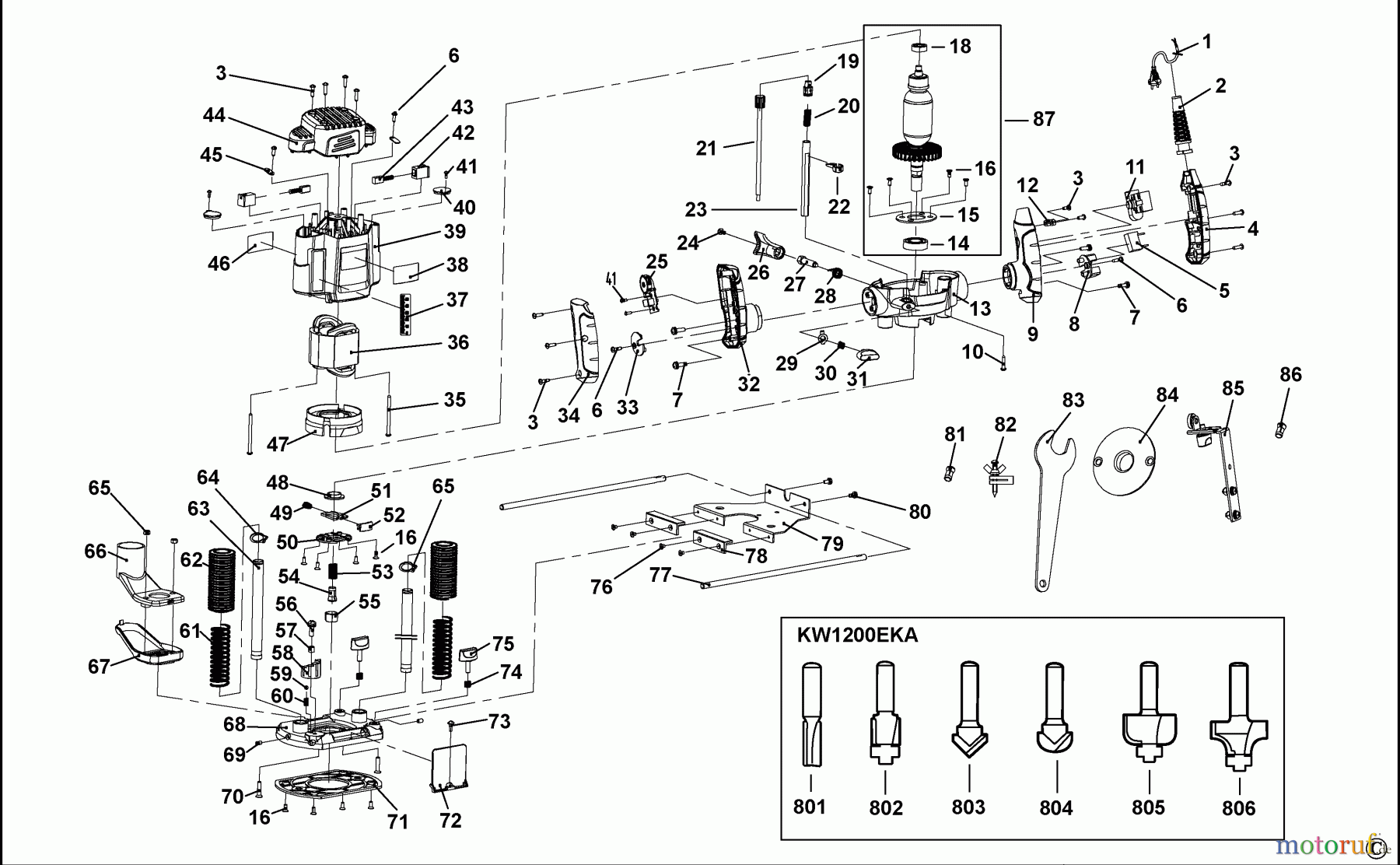  BLACK+DECKER INNENAUSSTATTUNG OBERFRÄSEN, ABRICHTHOBELMASCHINEN UND FRÄSER HOHLFRÄSER KW1200E Seite 1