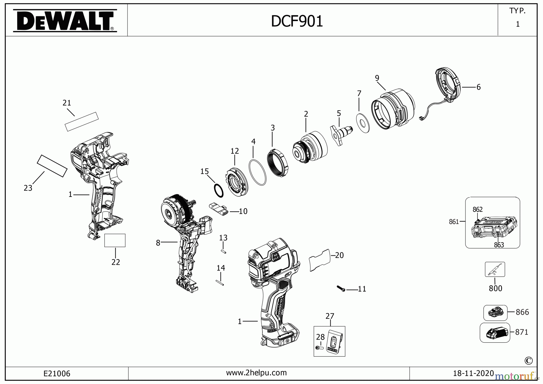 DEWALT SCHRAUBER Schlagschrauber SCHLAGSCHRAUBENSCHL. DCF901P1G Seite 1