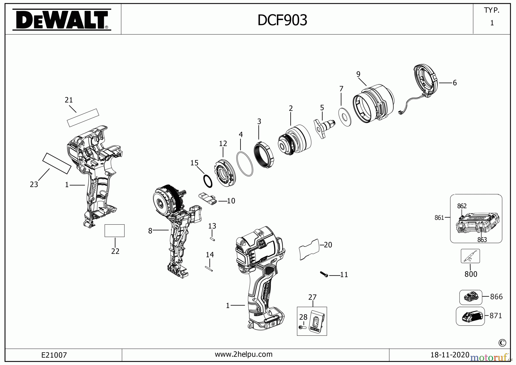 DEWALT SCHRAUBER Schlagschrauber SCHLAGSCHRAUBENSCHL. DCF903P2 Seite 1
