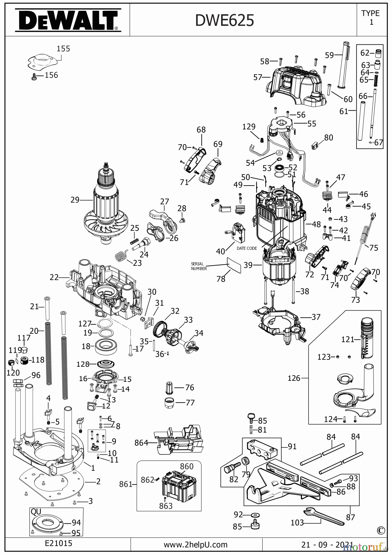  DEWALT HOLZARBEITEN ROUTERS FRÄSMASCHINE DWE625KT Seite 1