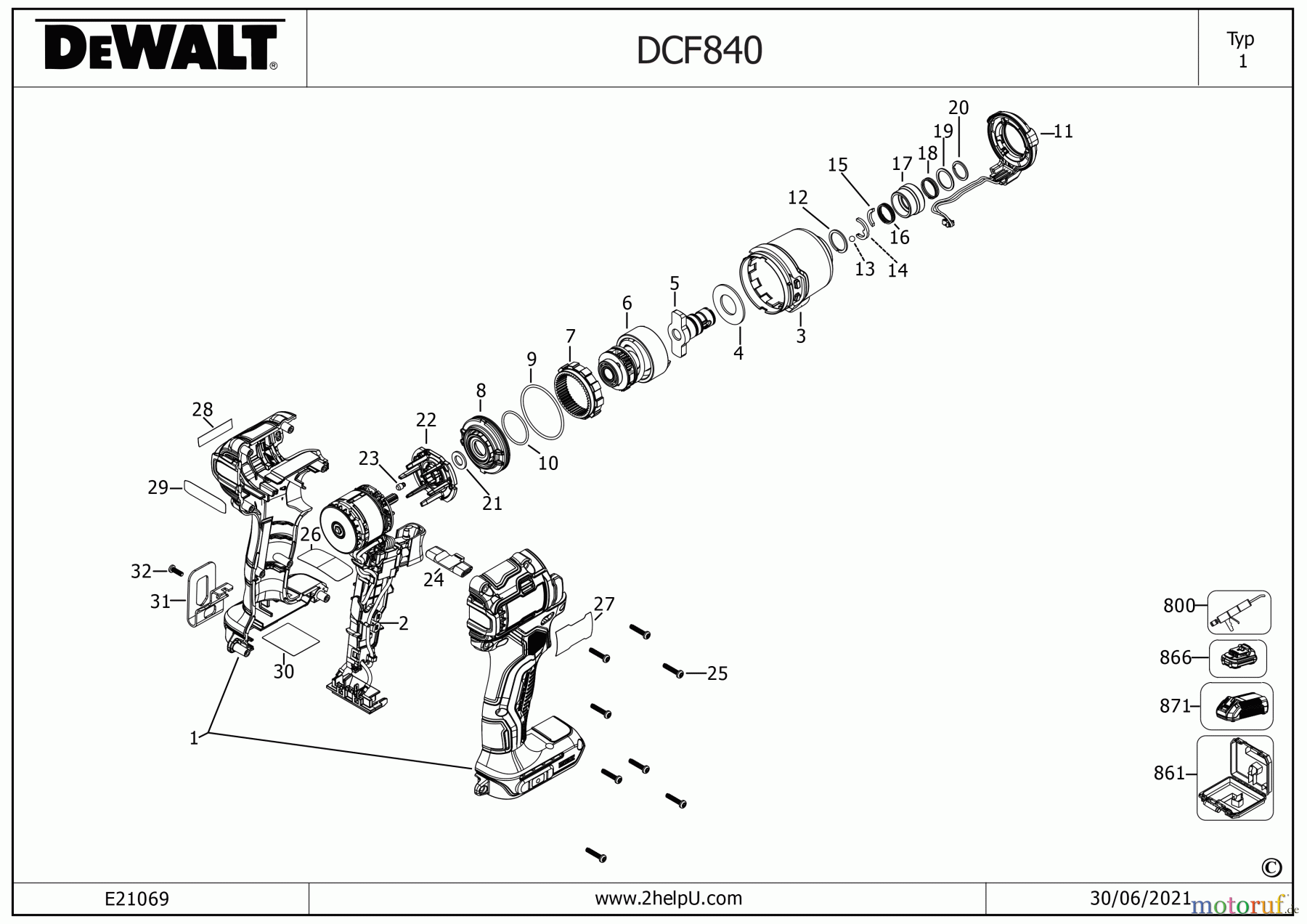  DEWALT Akku Schrauber SCHLAGSCHRAUBER DCF840E1T Seite 1