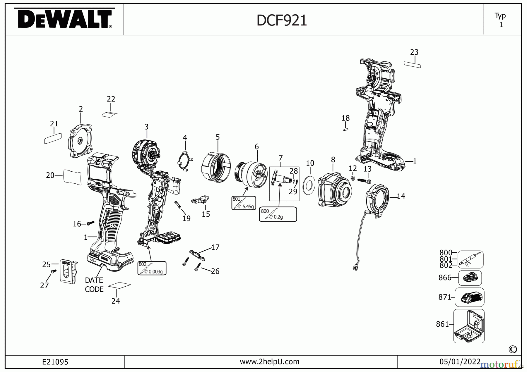 DEWALT SCHRAUBER Schlagschrauber AKKU DREHMOMENTSCHLÜSSEL DCF921P2LR Seite 1
