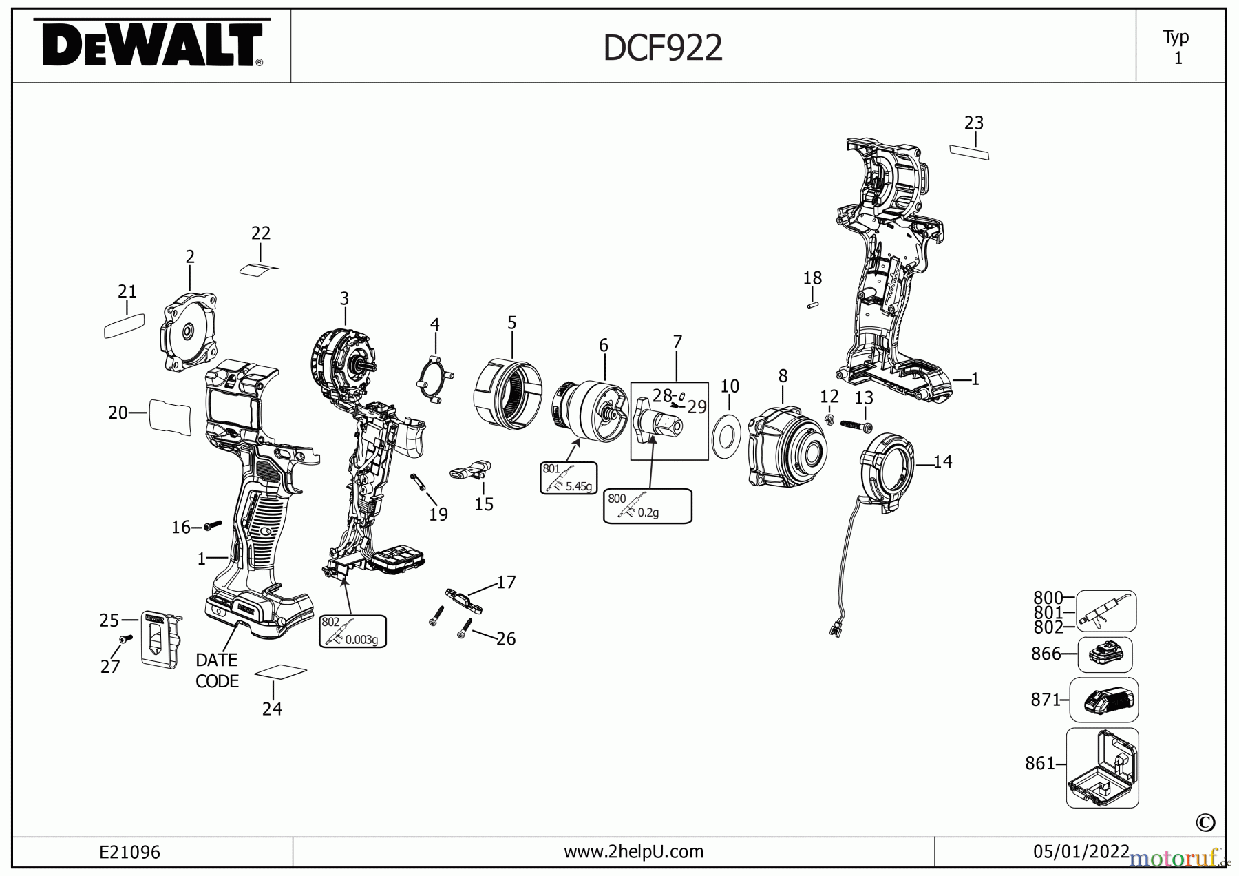 DEWALT SCHRAUBER Schlagschrauber SCHLAGSCHRAUBENSCHL. DCF922D2T Seite 1