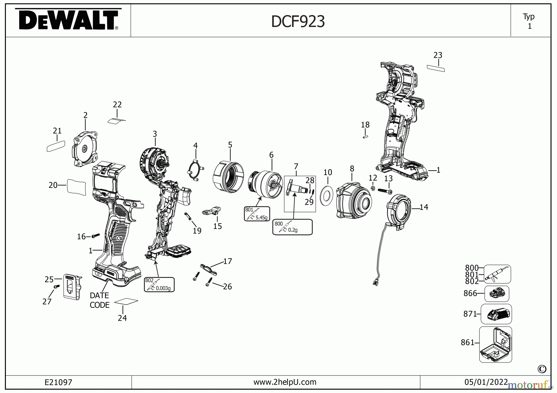 DEWALT SCHRAUBER Schlagschrauber SCHLAGSCHRAUBENSCHL. DCF923N Seite 1