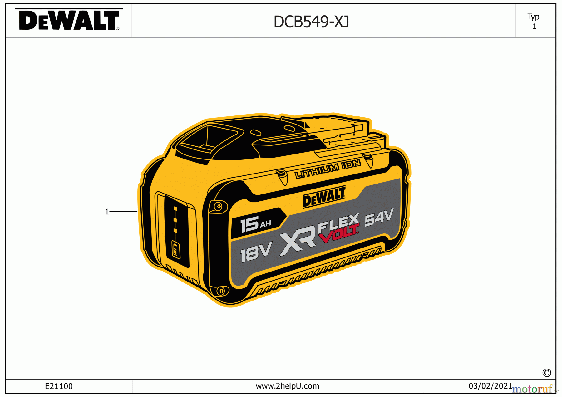  DEWALT SCHNURLOS-SONSTIGES BATTERIE DCB549-XJ Seite 1