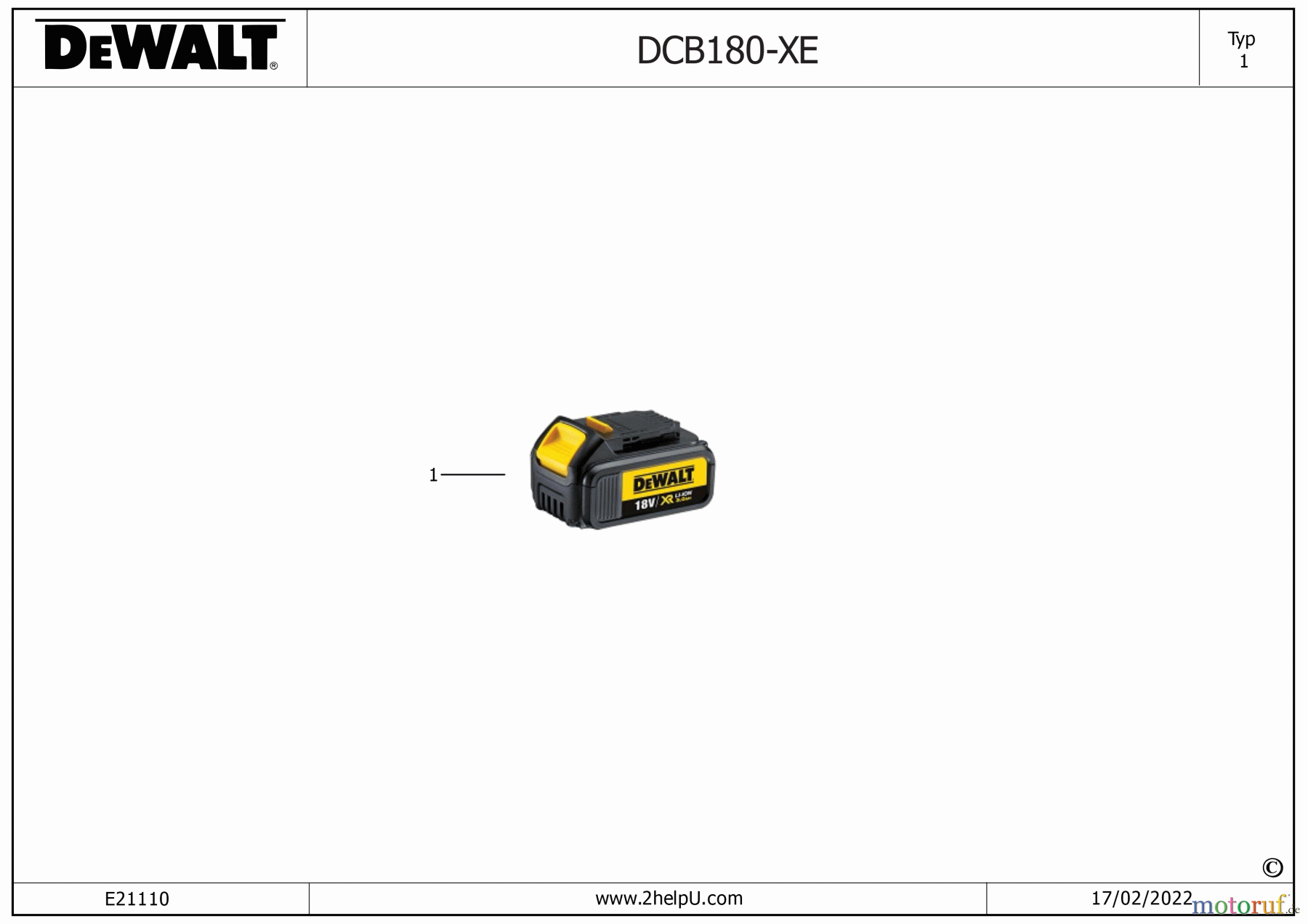 DEWALT SCHNURLOS-SONSTIGES BATTERIE DCB180 Seite 1