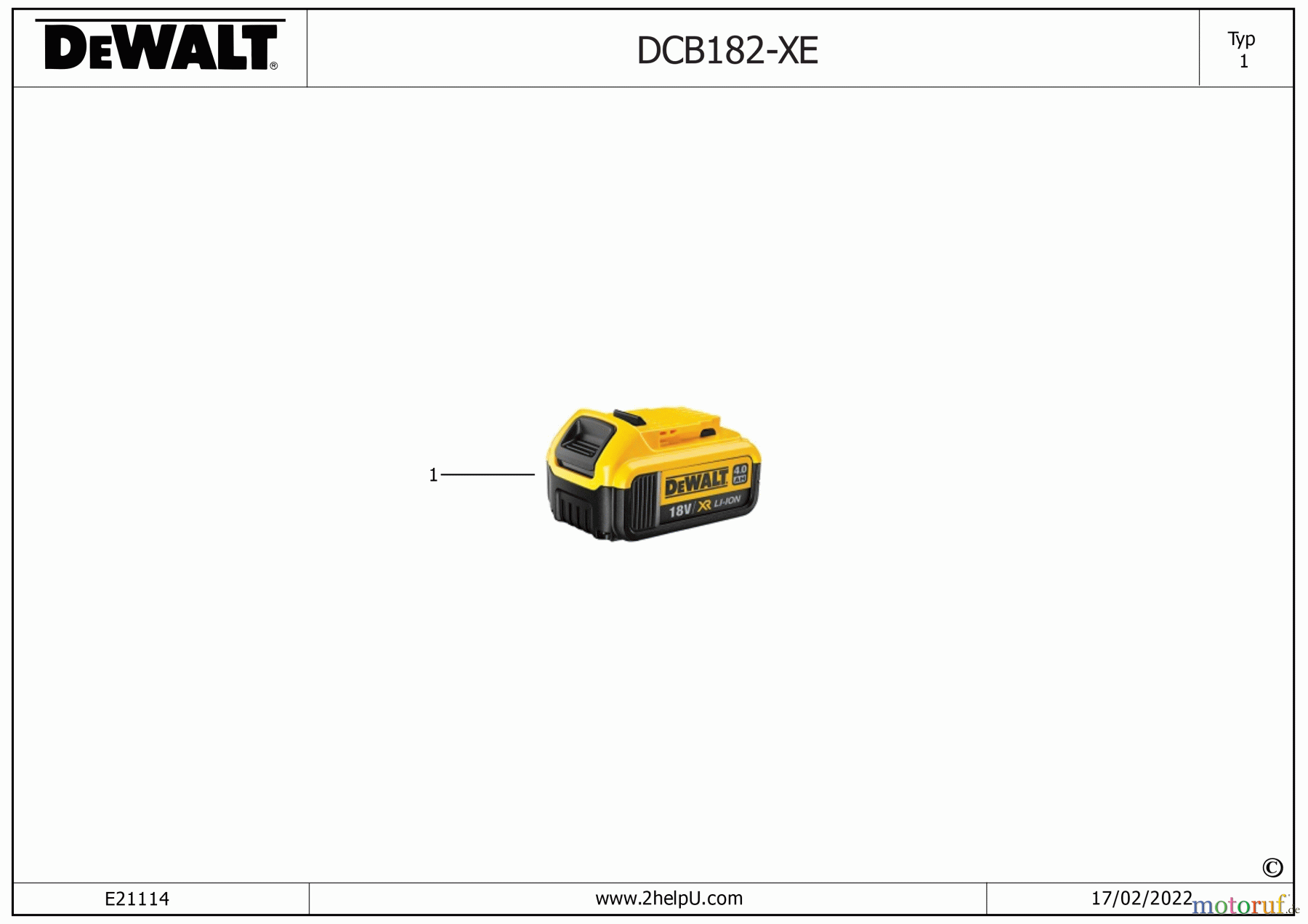  DEWALT SCHNURLOS-SONSTIGES BATTERIE DCB182 Seite 1