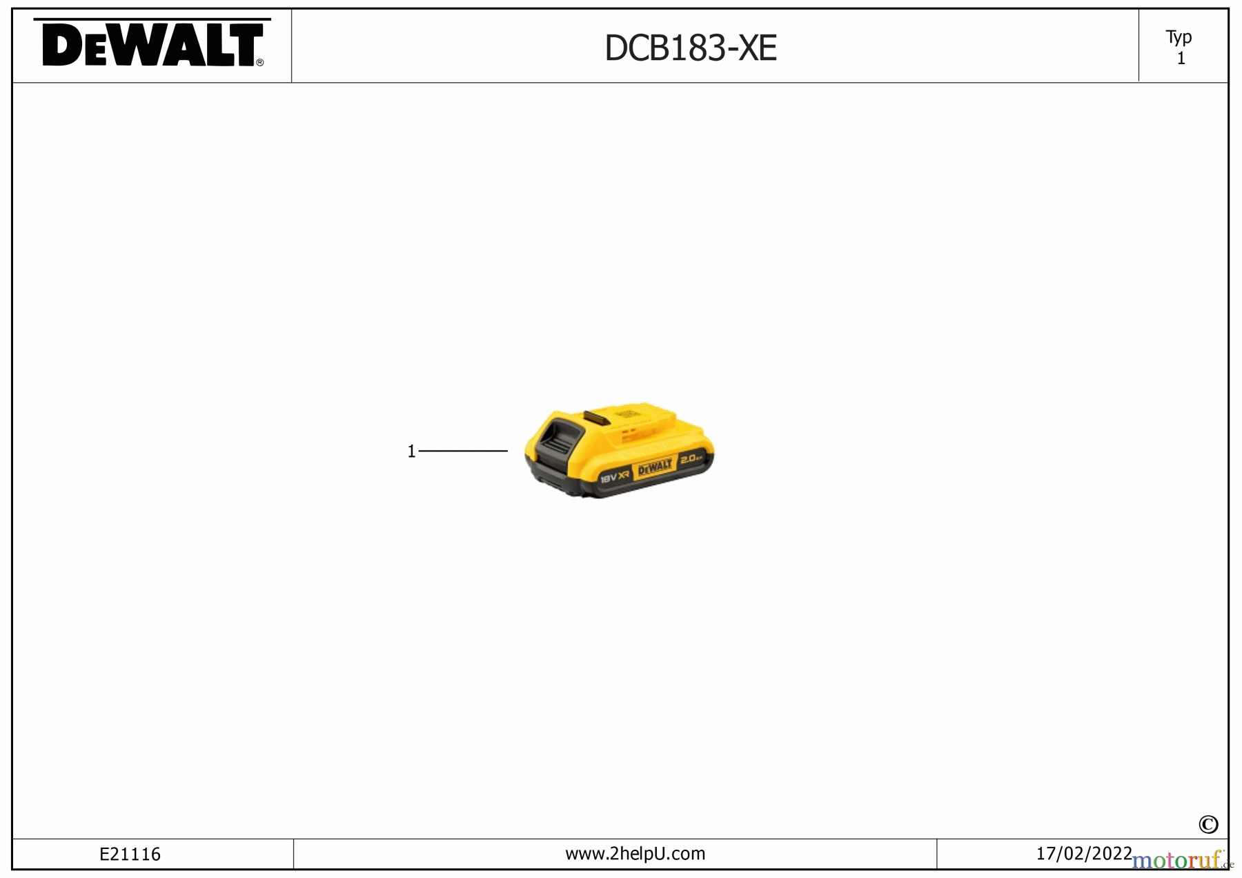 DEWALT SCHNURLOS-SONSTIGES BATTERIE DCB183 Seite 1