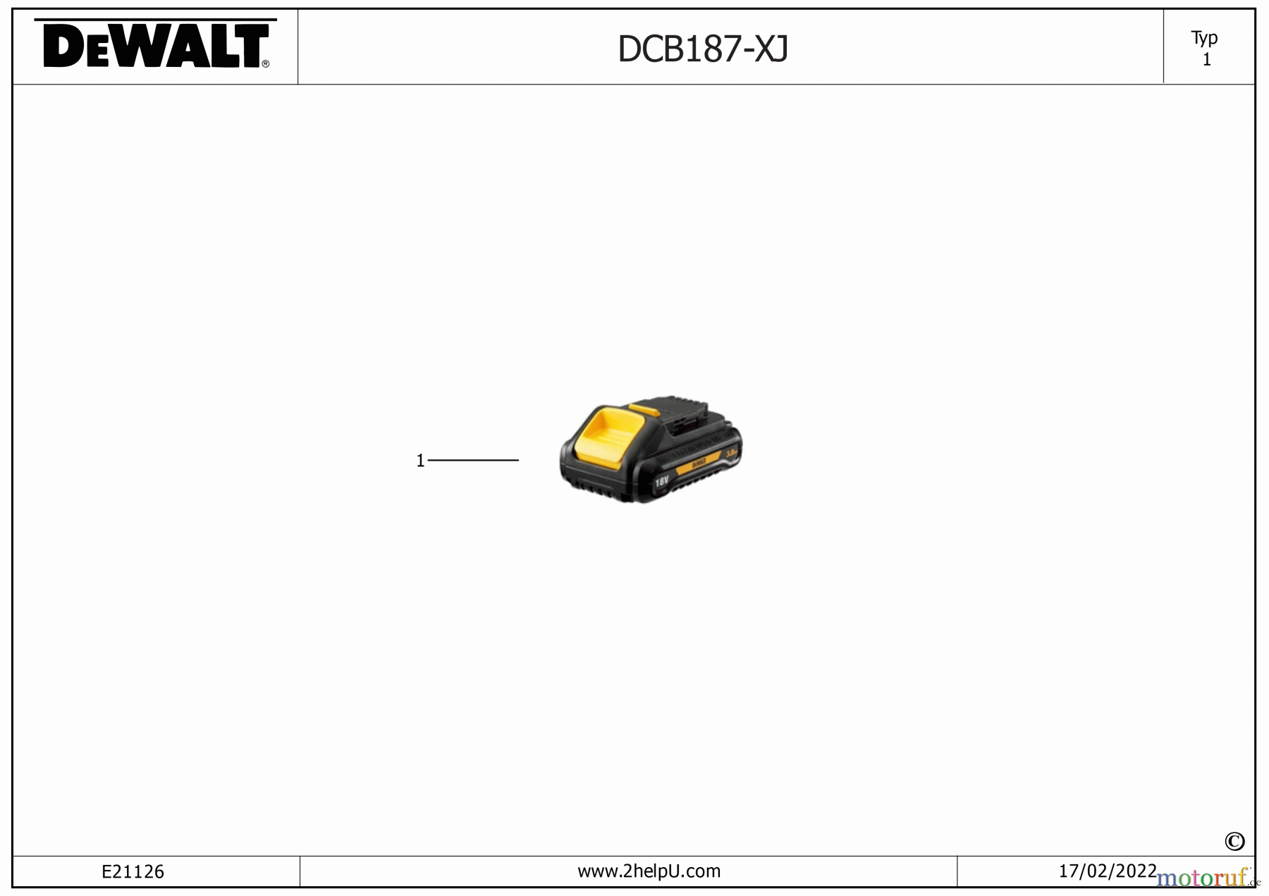 DEWALT SCHNURLOS-SONSTIGES BATTERIE DCB187 Seite 1