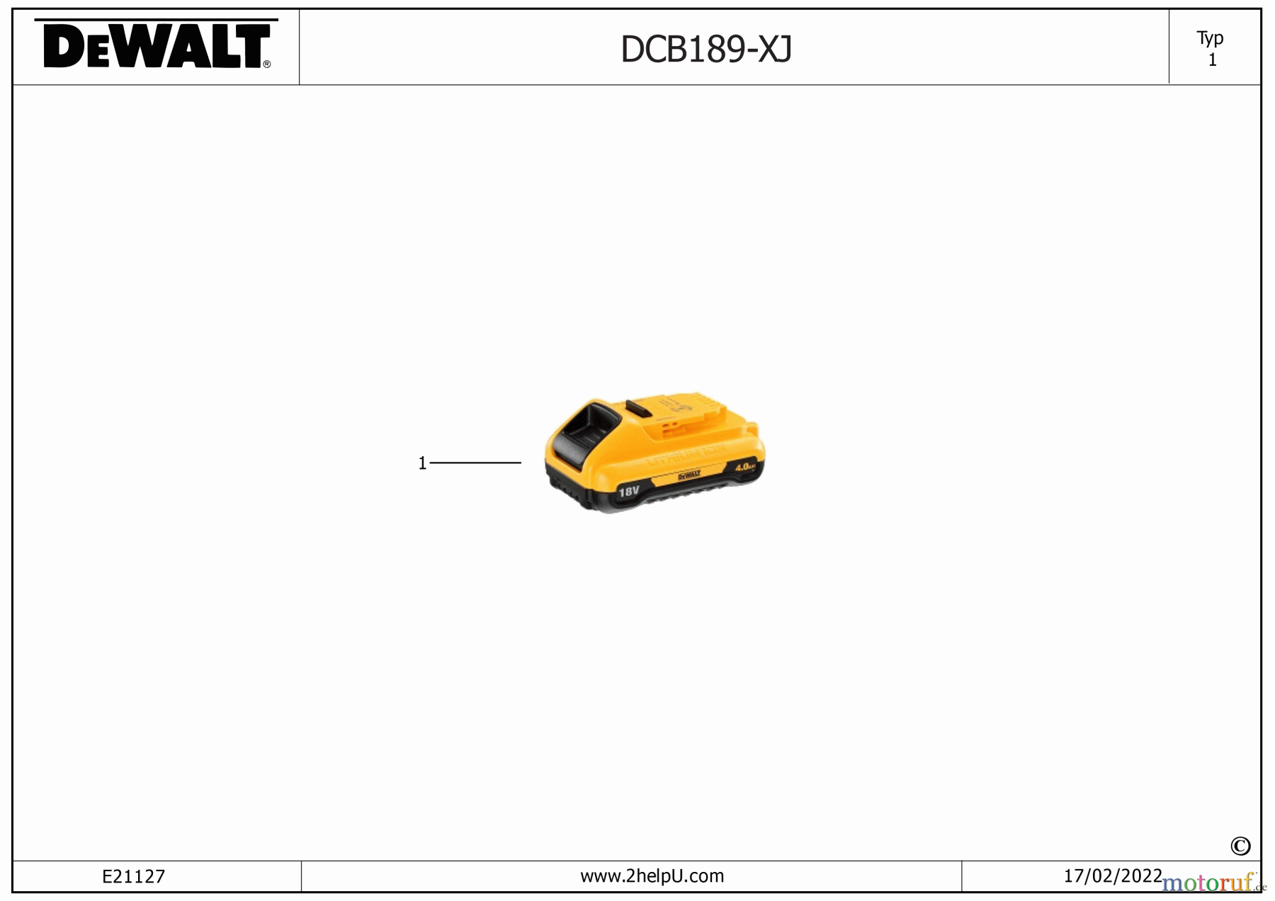  DEWALT SCHNURLOS-SONSTIGES BATTERIE DCB189 Seite 1