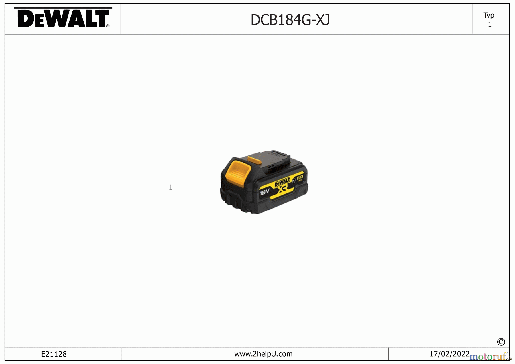 DEWALT SCHNURLOS-SONSTIGES BATTERIE DCB184G Seite 1