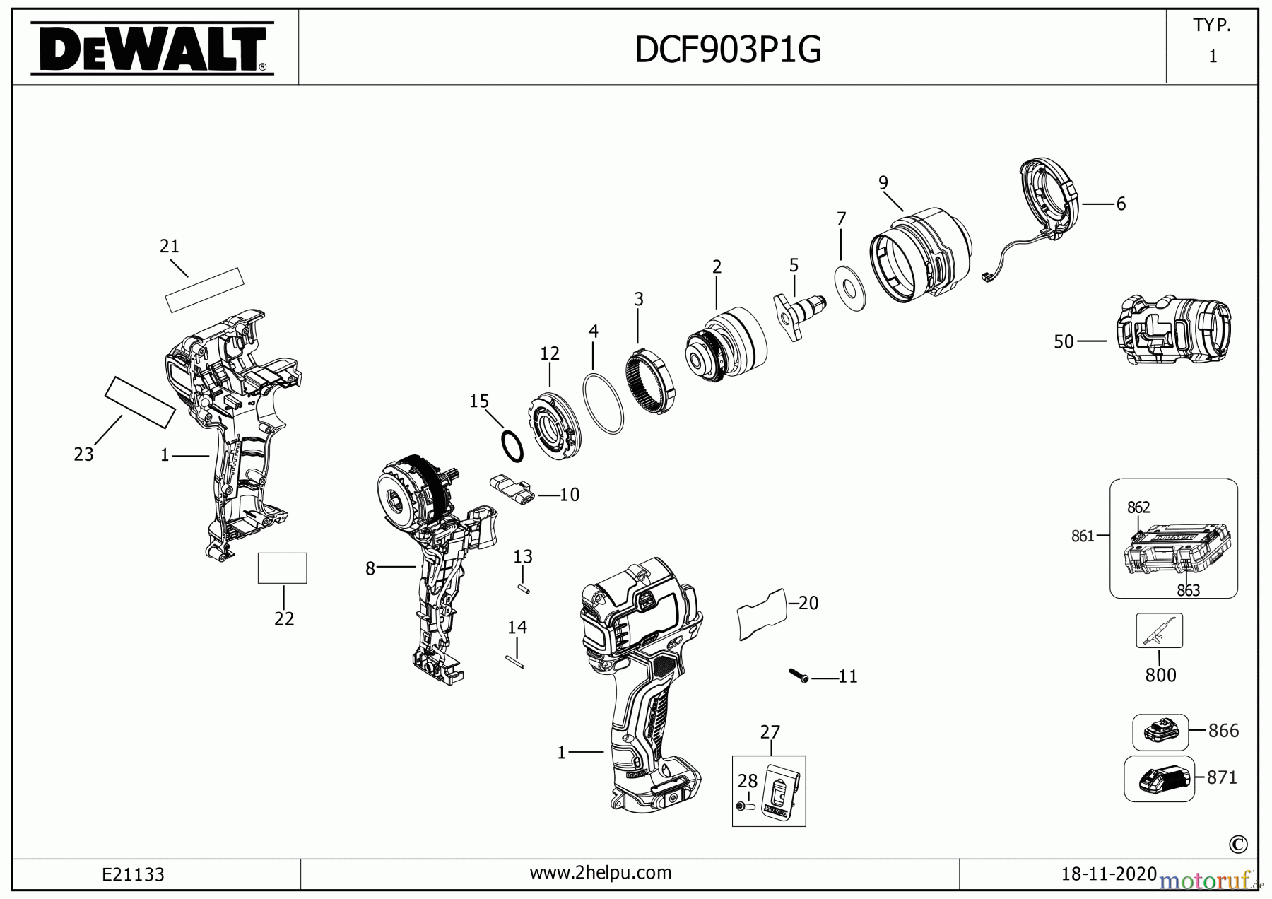 DEWALT SCHRAUBER Schlagschrauber AKKU DREHMOMENTSCHLÜSSEL DCF903P1G Seite 1