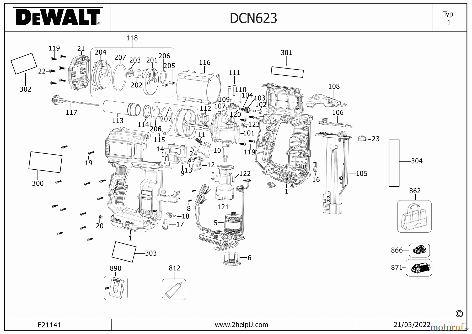 DEWALT BEFESTIGUNG Nagler PIN NAGLER DCN623D1 Seite 1