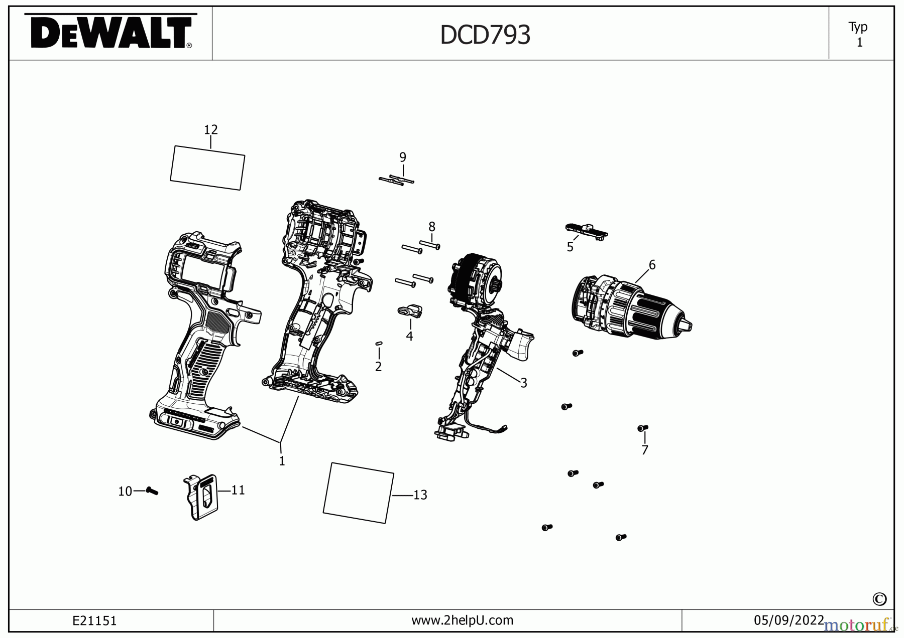  DEWALT AKKUBOHRER DRILLS, 20V AKKU SCHRAUBER DCD793B Seite 1