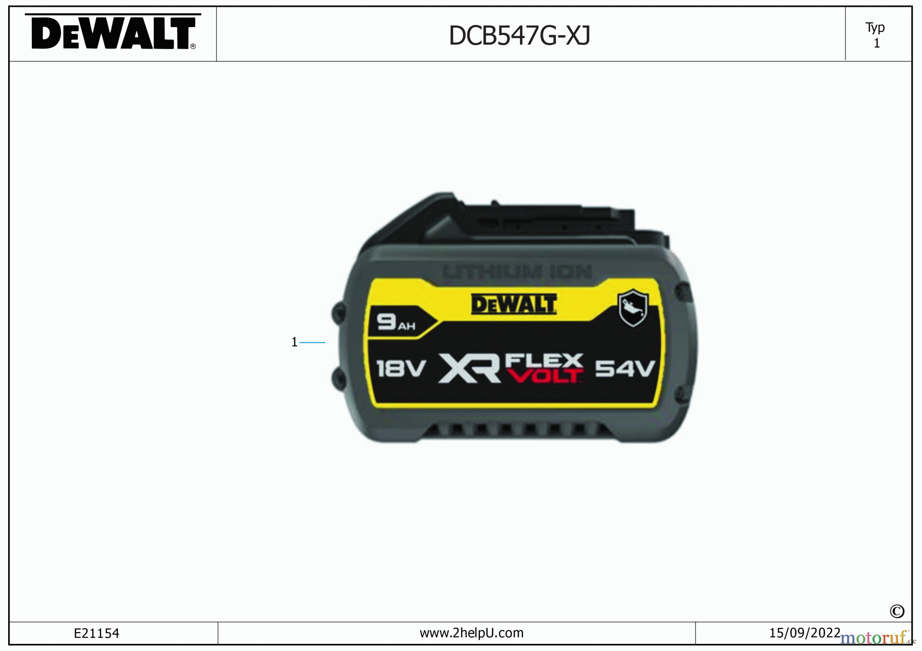 DEWALT SCHNURLOS-SONSTIGES BATTERIE DCB547G-XJ Seite 1