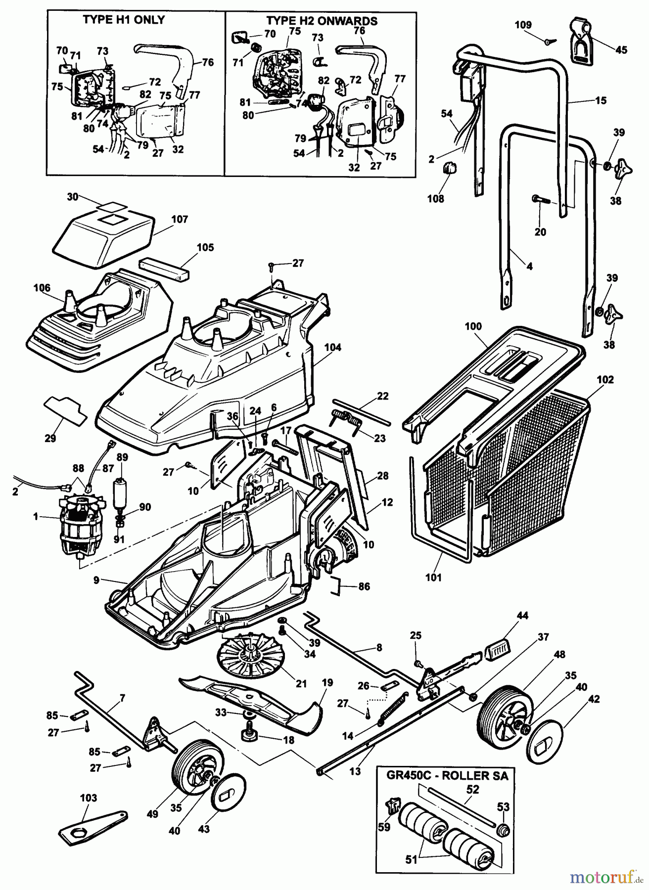  BLACK+DECKER AUSSERHALB RASENMÄHER, SCHNEEFRÄSEN KREISELRASENMÄHER GR450C Seite 1