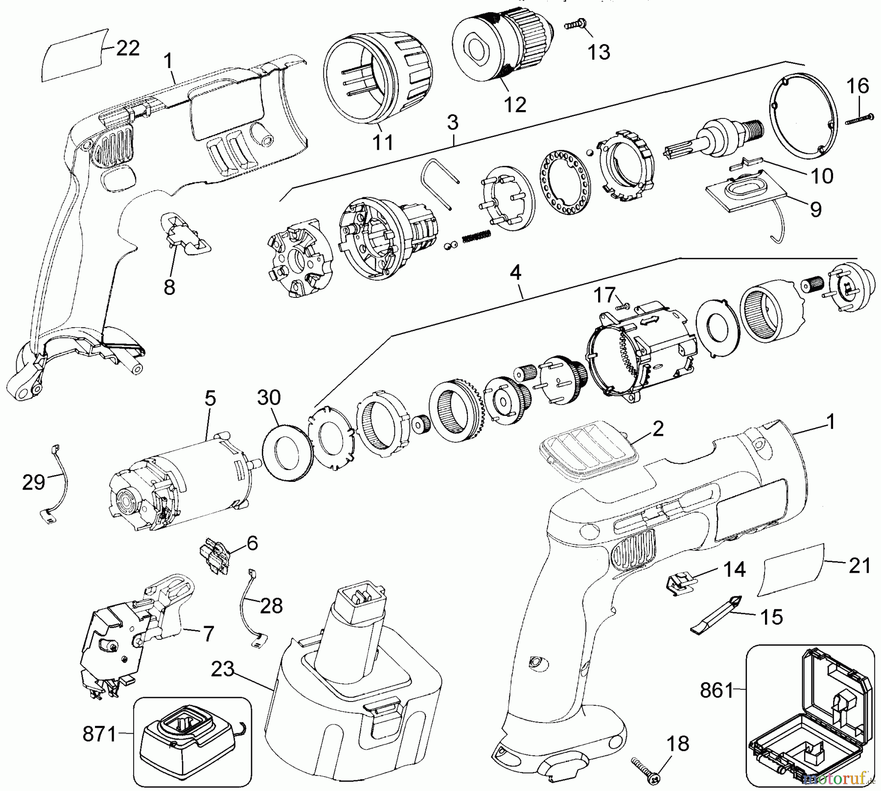 DEWALT Divers AKKU-BOHRMASCHINE DW976K2 Seite 1