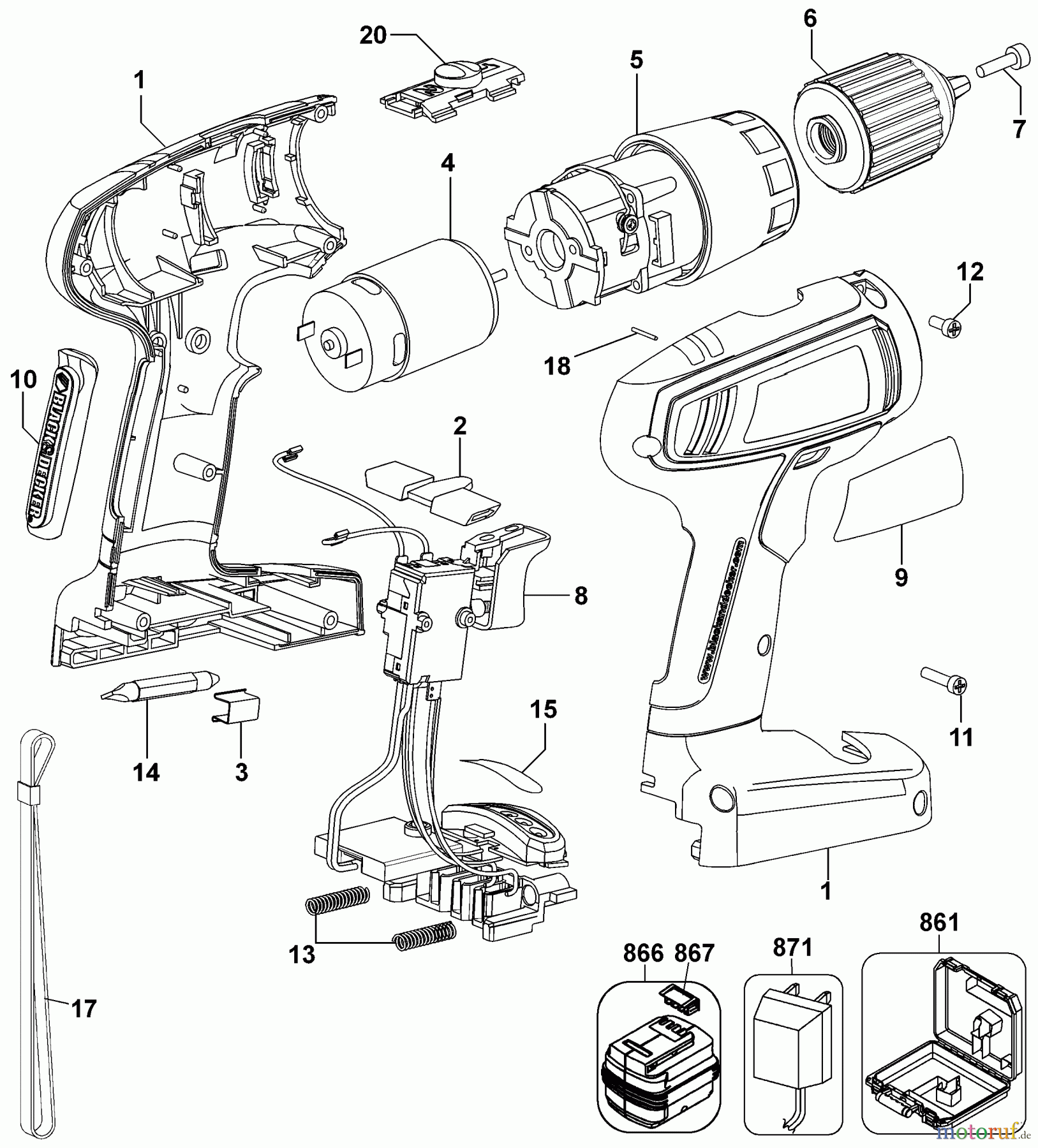  BLACK+DECKER INNENAUSSTATTUNG BOHRER 12V HAMMERDRILL TVH12K2 Seite 1
