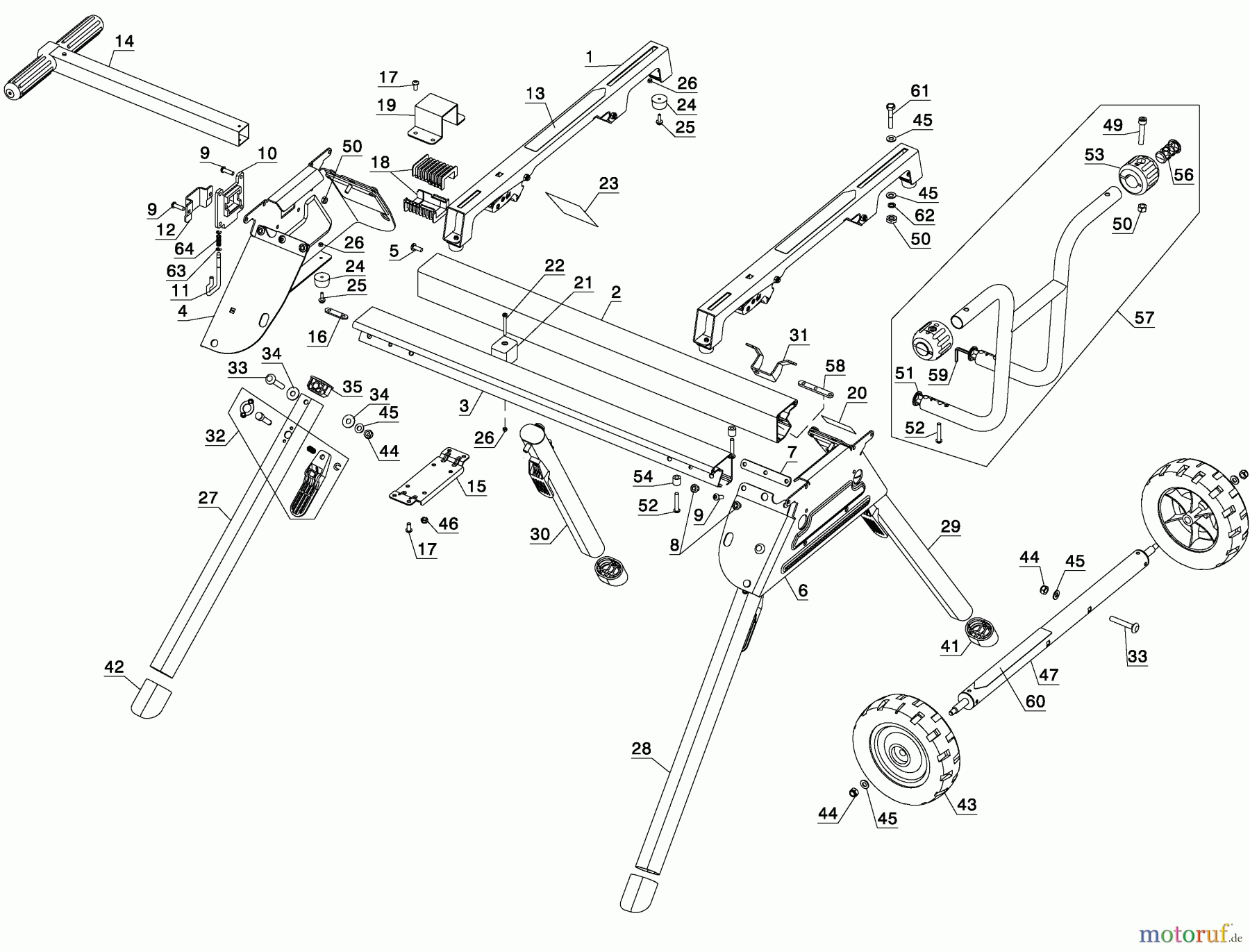  DEWALT ANBAUTEILE & ZUBEHÖR SAW ATTACHMENTS Table Saw Rolling Stand DW7440RS Seite 1