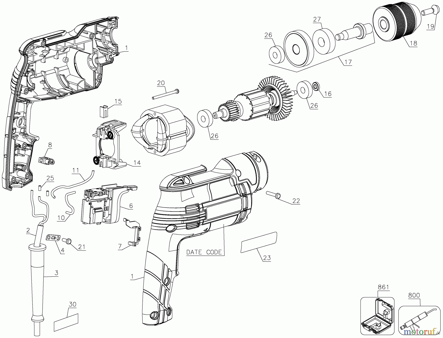 BLACK+DECKER INNENAUSSTATTUNG BOHRER 6A 3/8 IN VSR DRILL BTE100K Seite 1