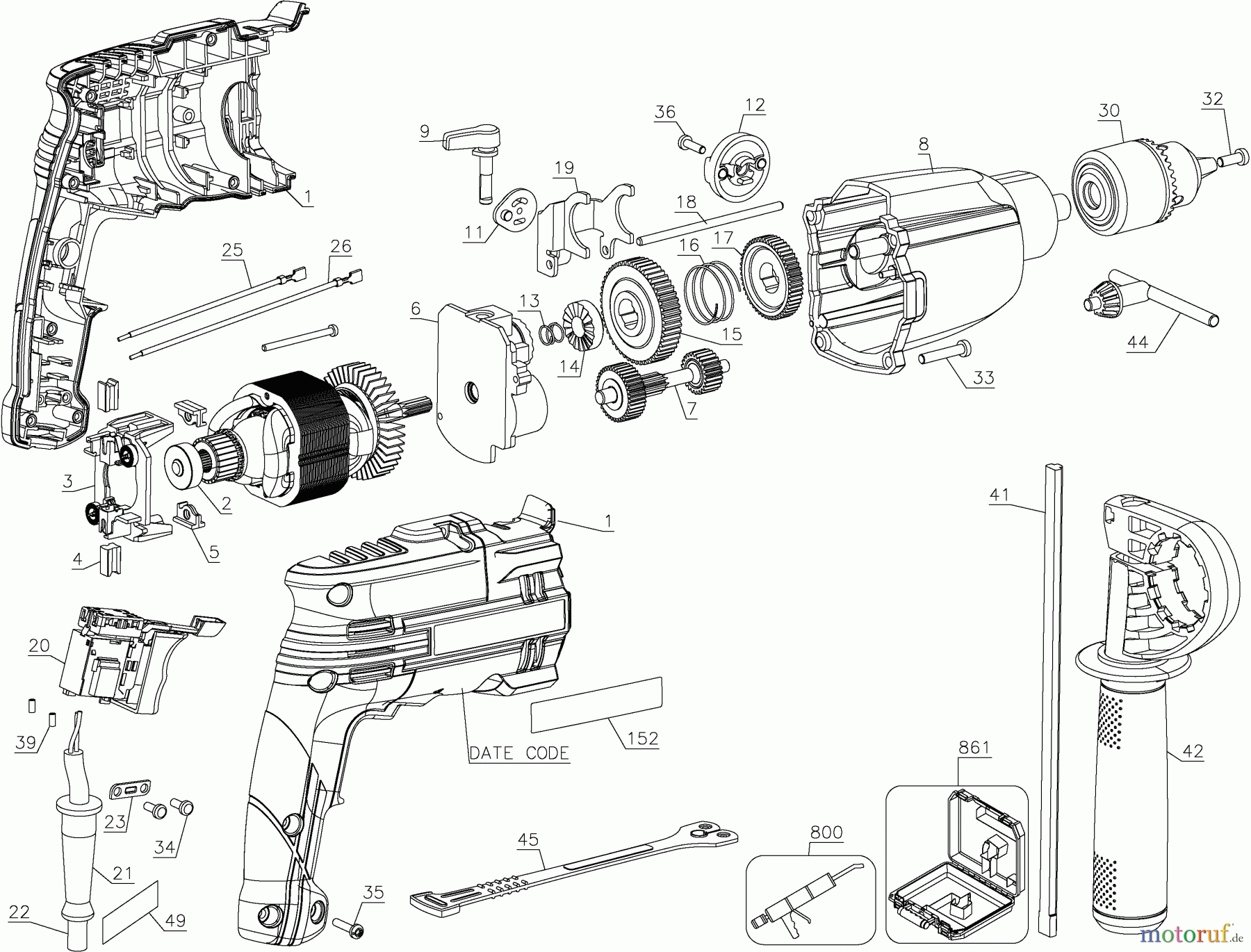 BLACK+DECKER INNENAUSSTATTUNG BOHRER 7A 1/2IN VSR HAMMER BTE140K Seite 1