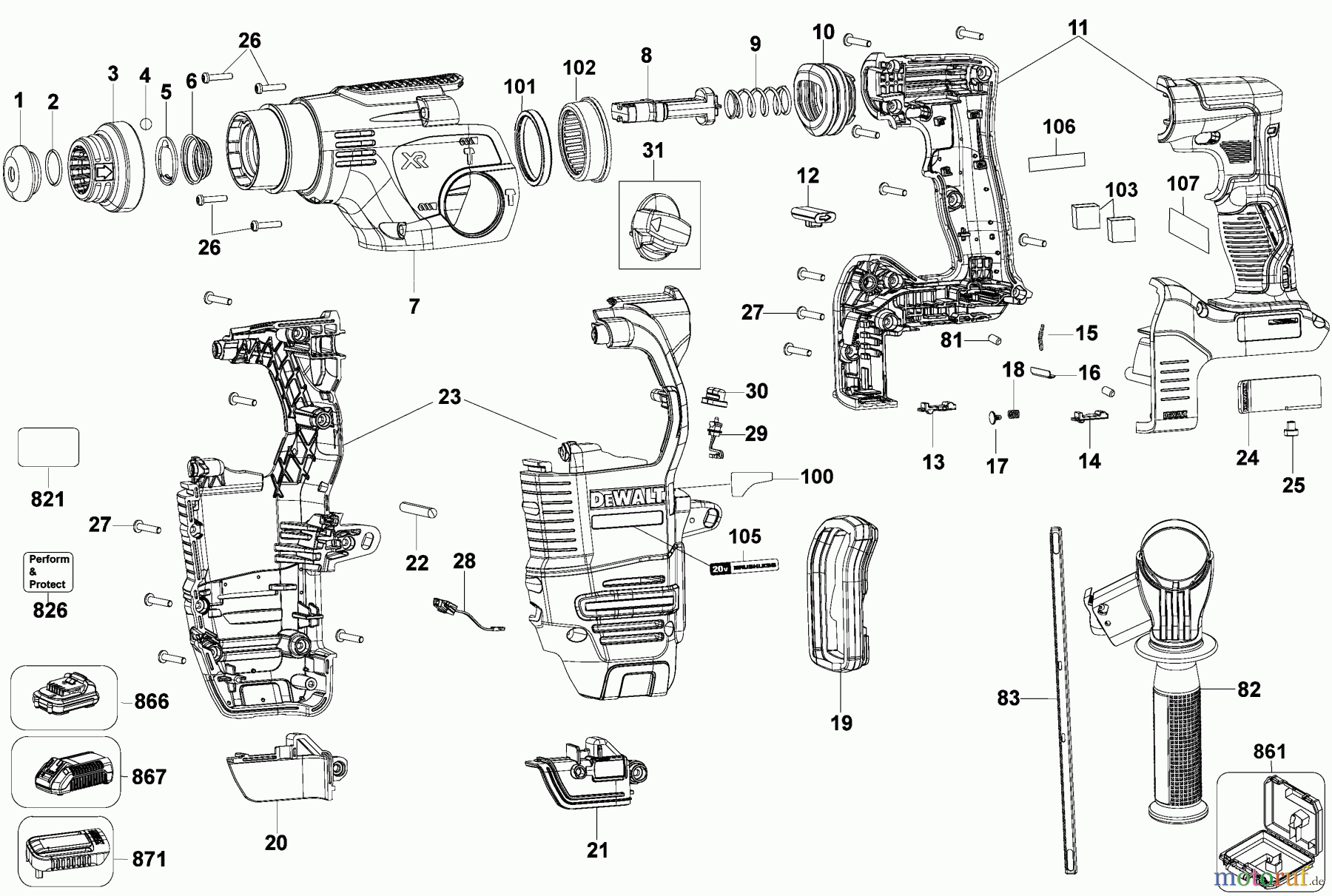 DEWALT Divers 3.5J 20V COM ROT HMR DCH293B Seite 1