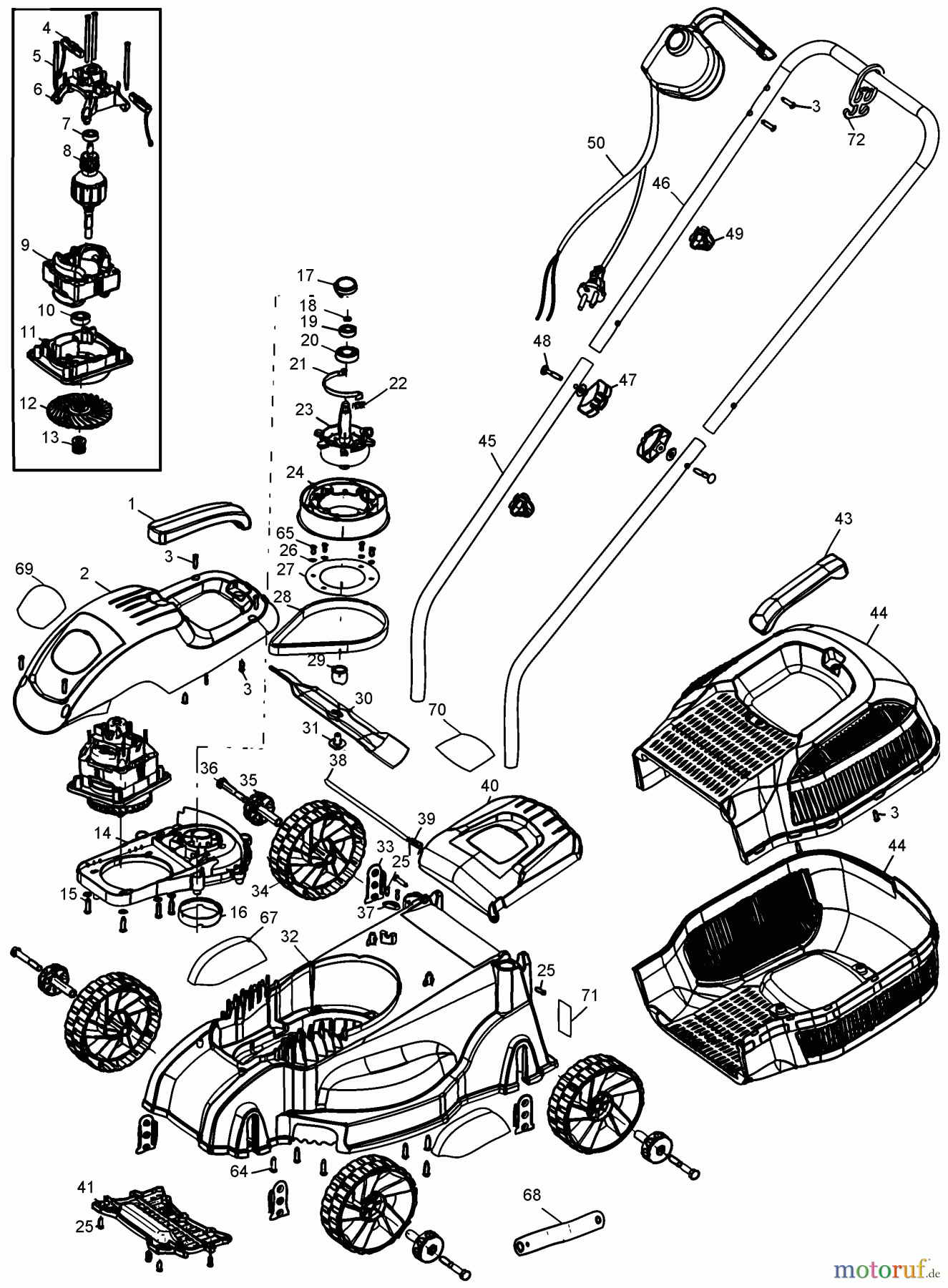  BLACK+DECKER AUSSERHALB RASENMÄHER, HÄCKSLER UND KEHRMASCHINEN 1000W LAWN MOWER GR1000 Seite 1
