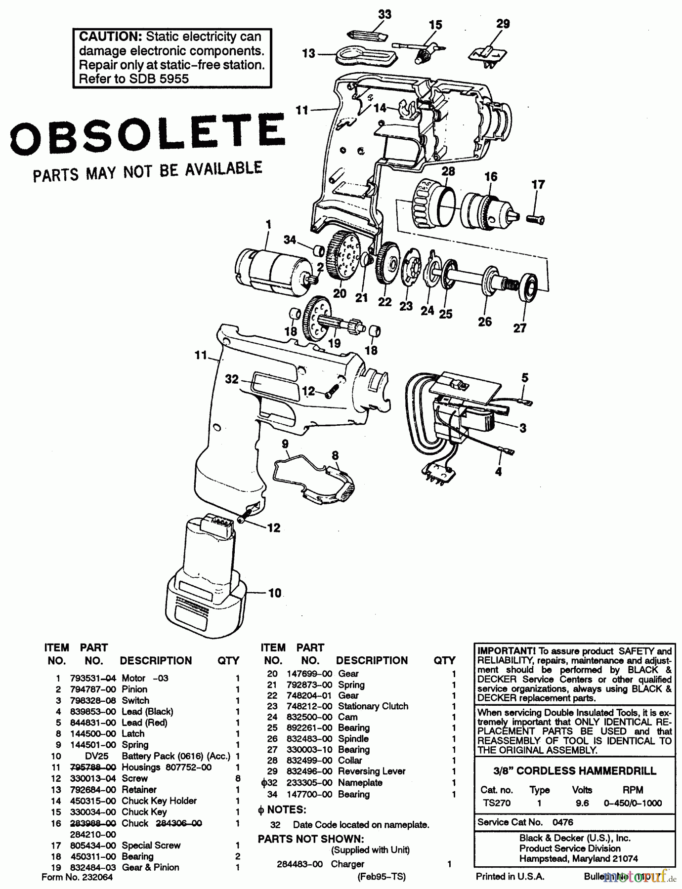 BLACK+DECKER INNENAUSSTATTUNG BOHRER AKKU-BOHRMASCHINE TS270 Seite 1