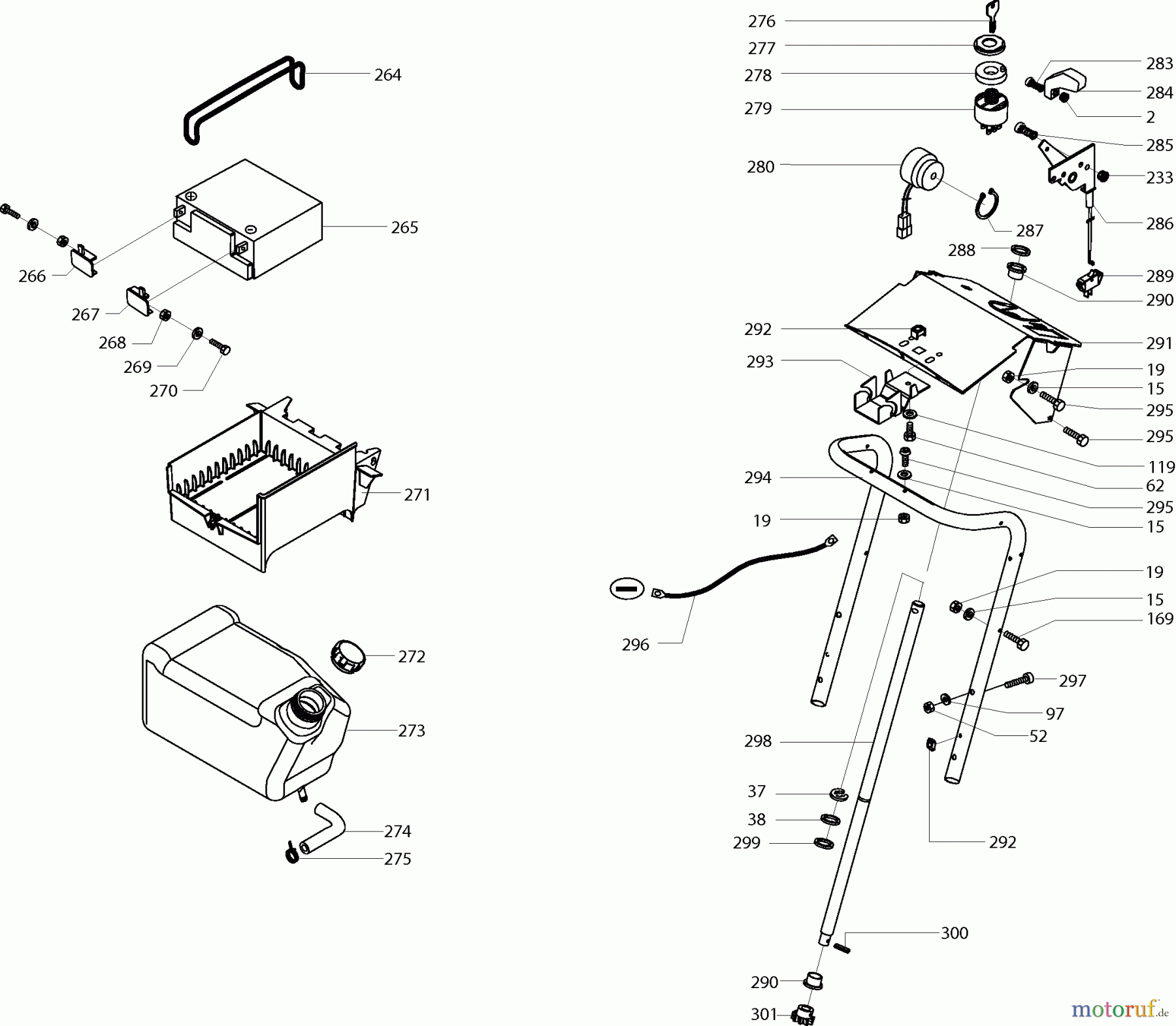  Dolmar Rasentraktoren TM-102.17 H TM-102.17 H (2001) 8  TANK, BATTERIE, LENKSÄULE