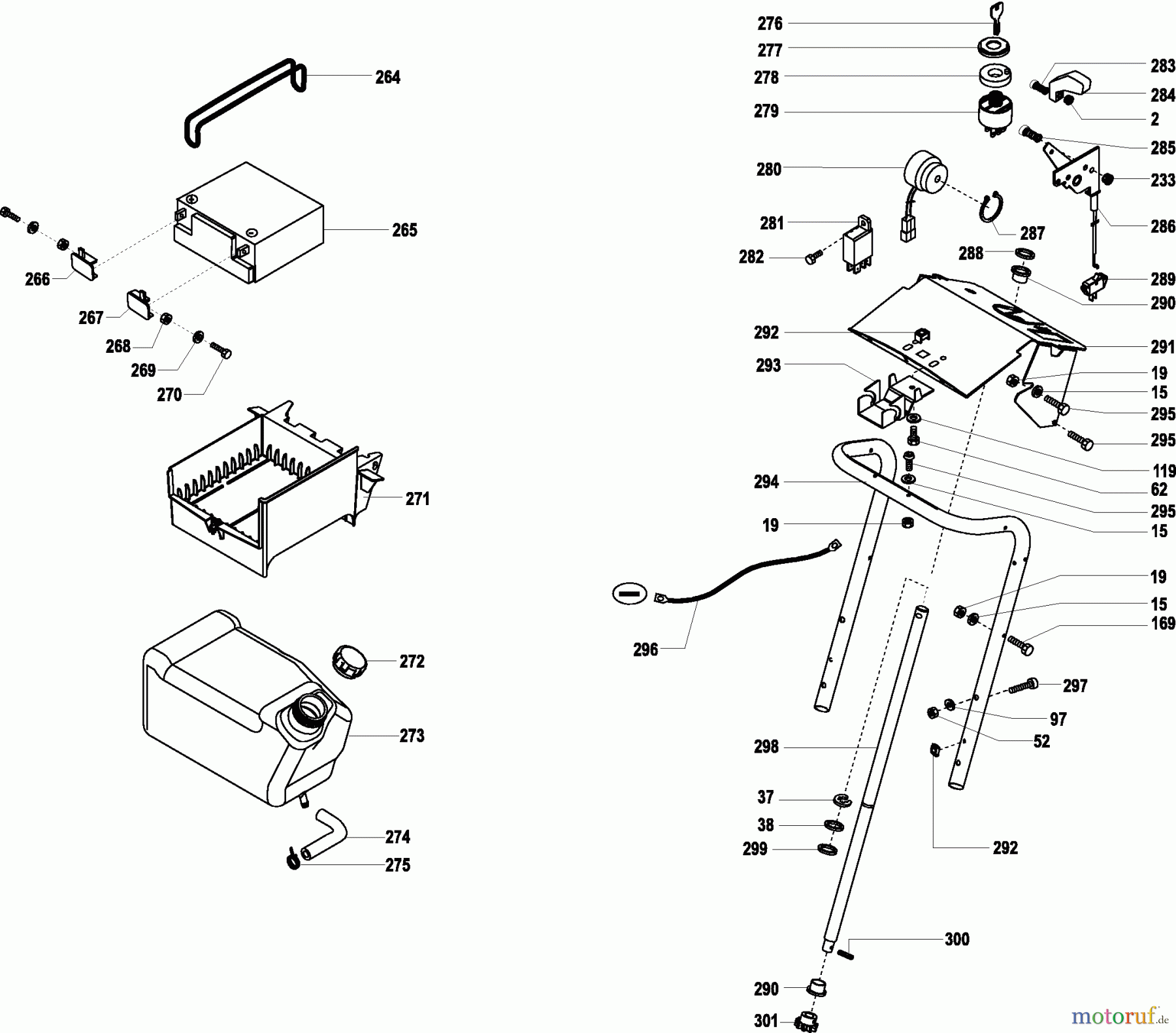  Dolmar Rasentraktoren TM-85.13 H TM-85.13 H (2002) 7  TANK, BATTERIE, LENKSÄULE